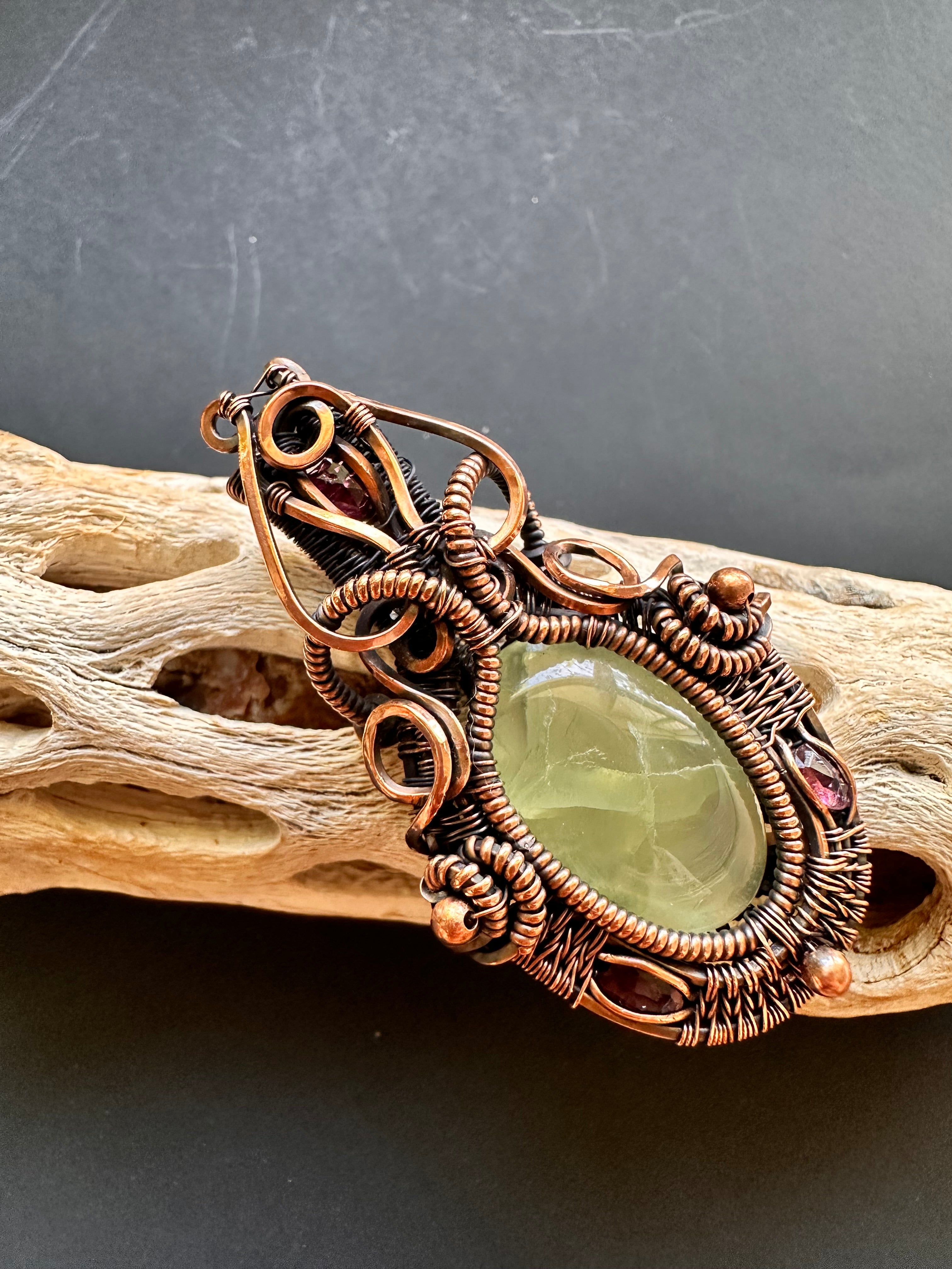 Melody Talisman, Prehnite & Pink Tourmaline Pendant