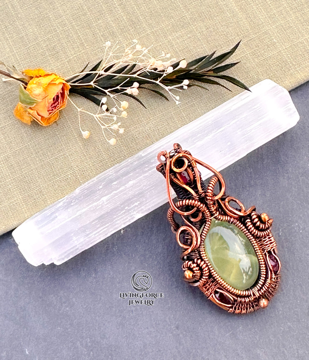 Melody Talisman, Prehnite & Pink Tourmaline Pendant