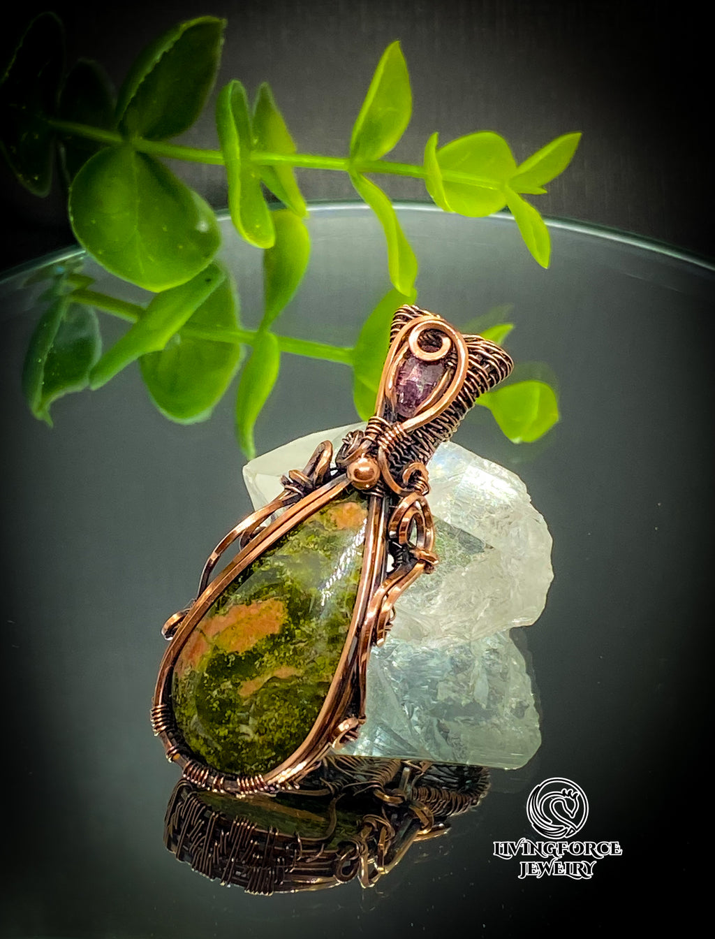 Myrtle Talisman, Unakite Pink Tourmaline Pendanr