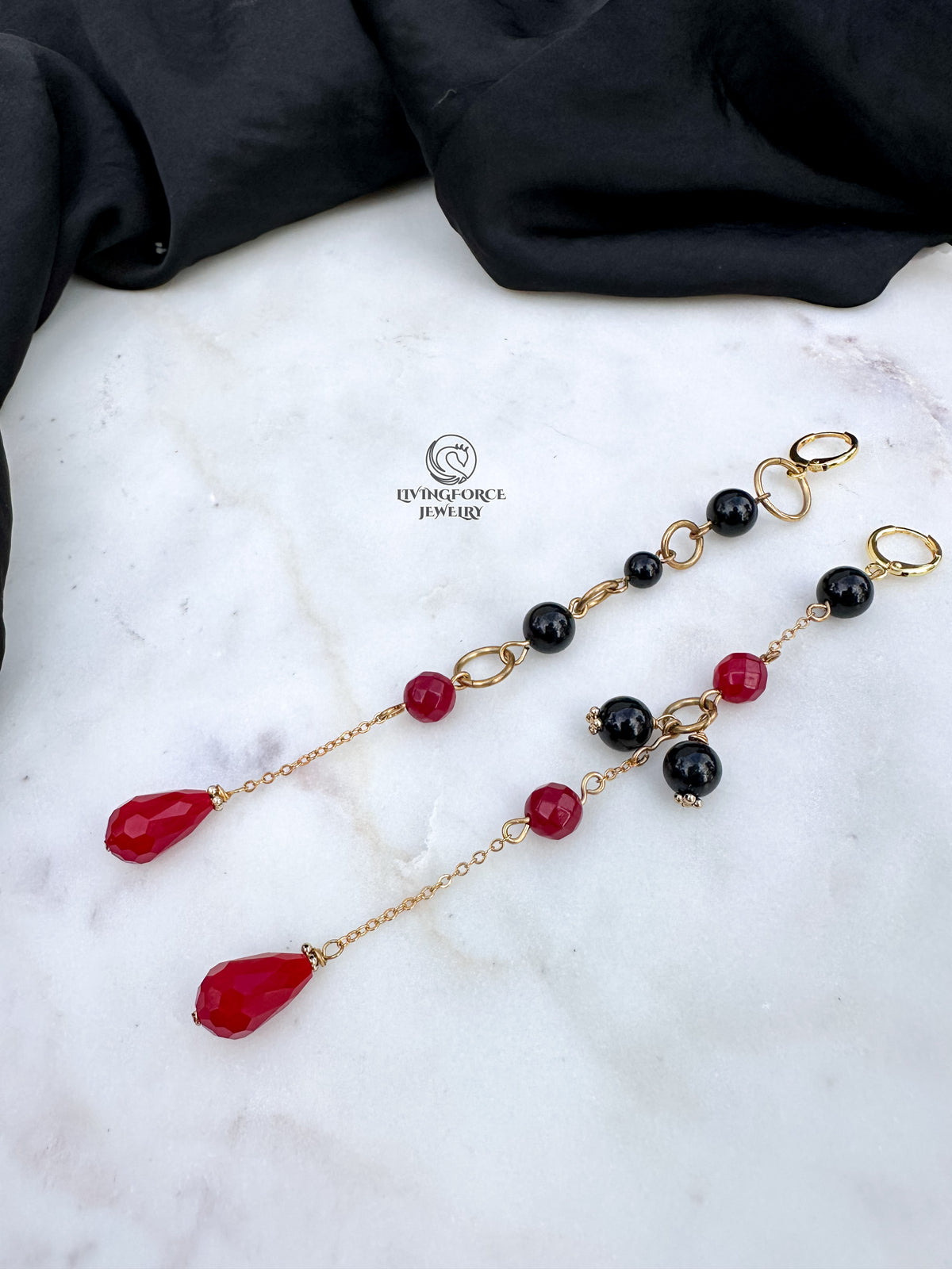 Carmen- Asymmetric Ruby & Onyx Drop Earrings