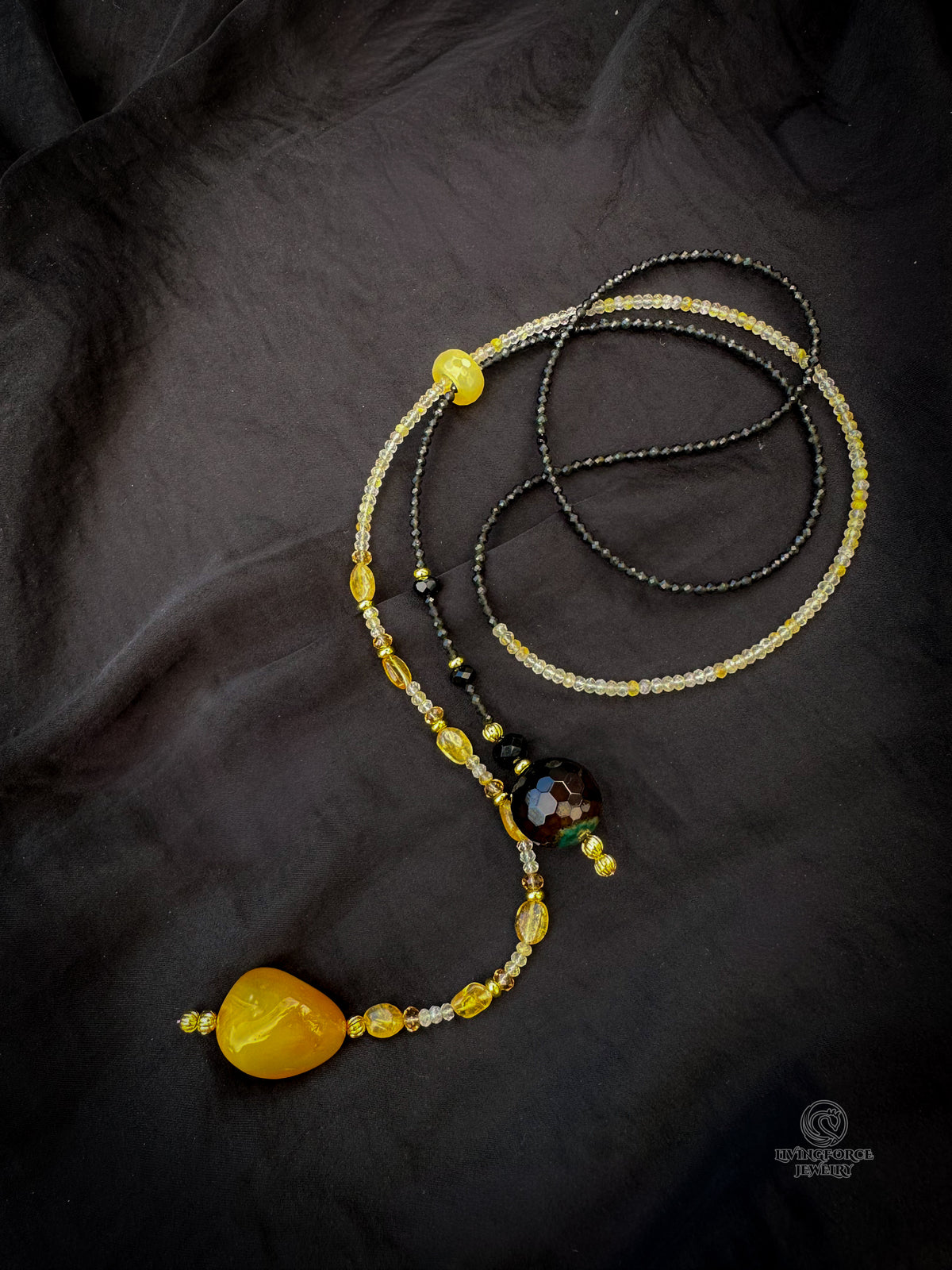 Night and Day Citrine, Black Spinel & Agate Necklace