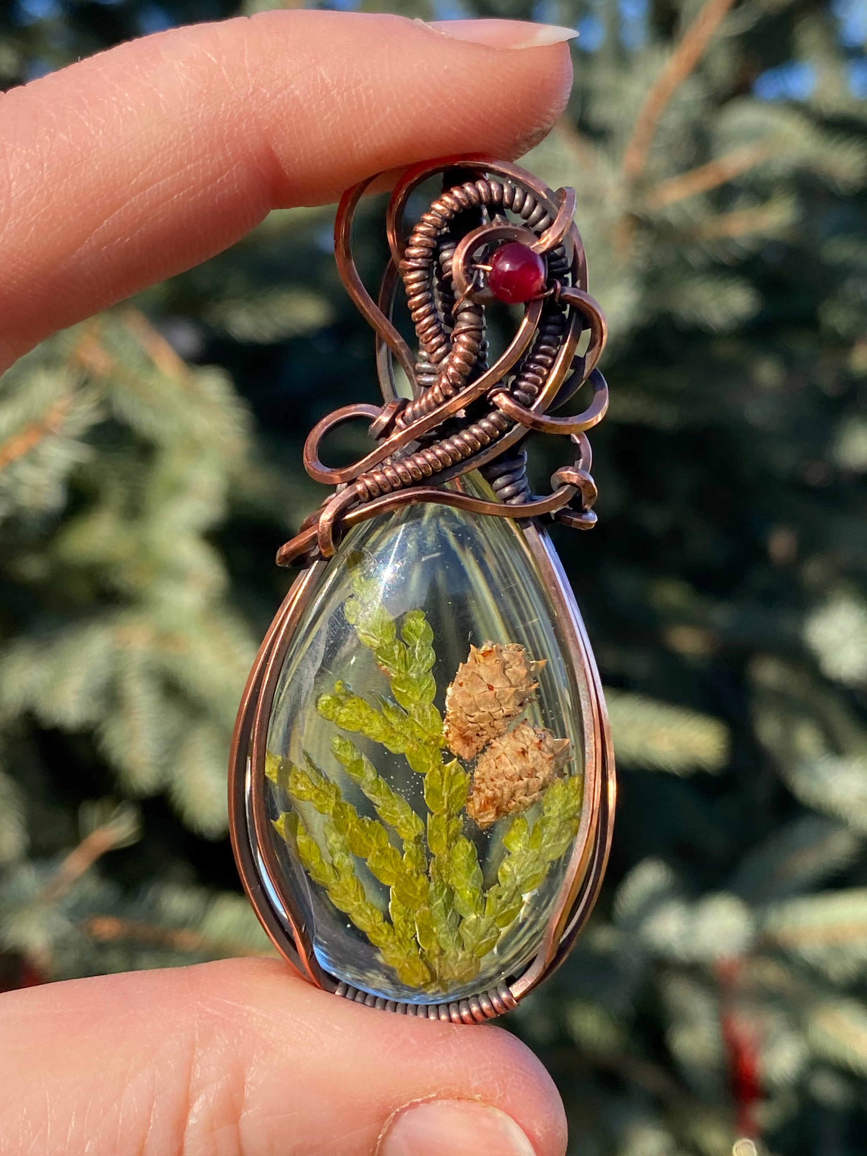 Yule Talisman, Epoxy Resin & Ruby Pendant