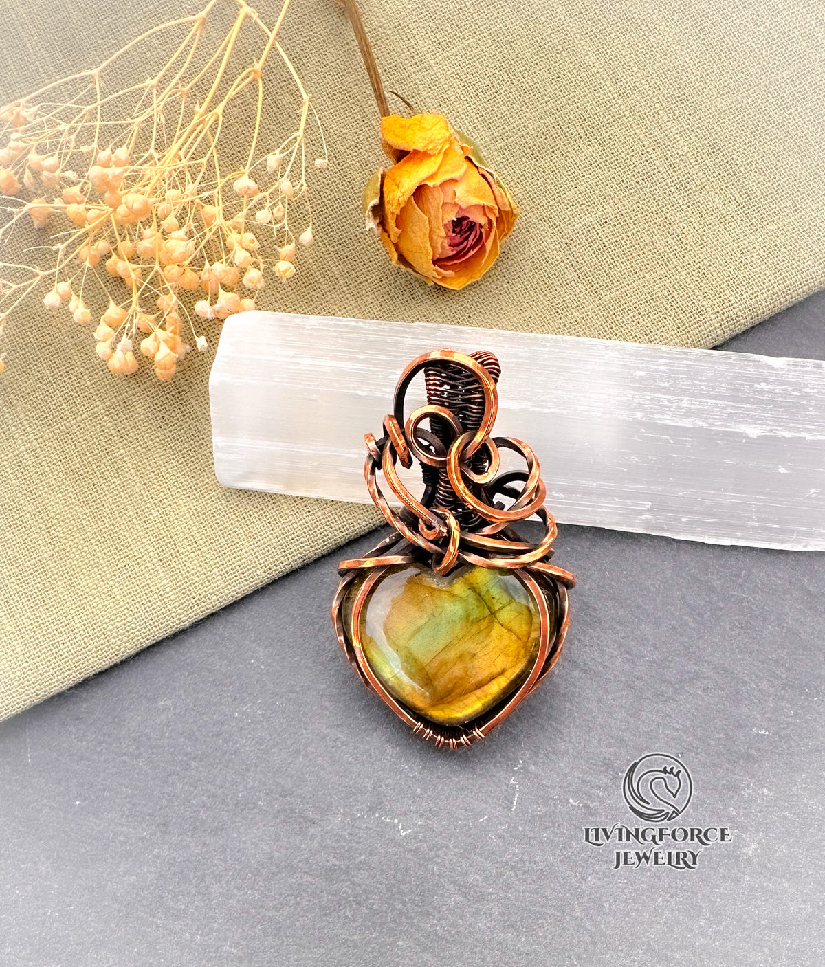 Delicate Heart Pendant, Wire wrapped Labradorite Pendant