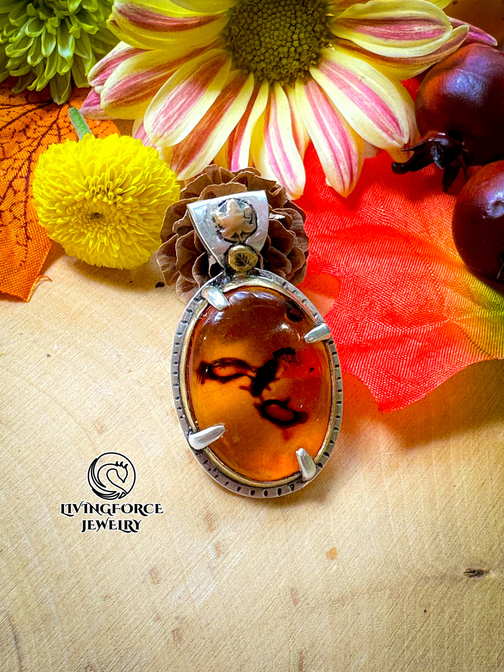 Solis Folia Talisman, Baltic Amber Pendant