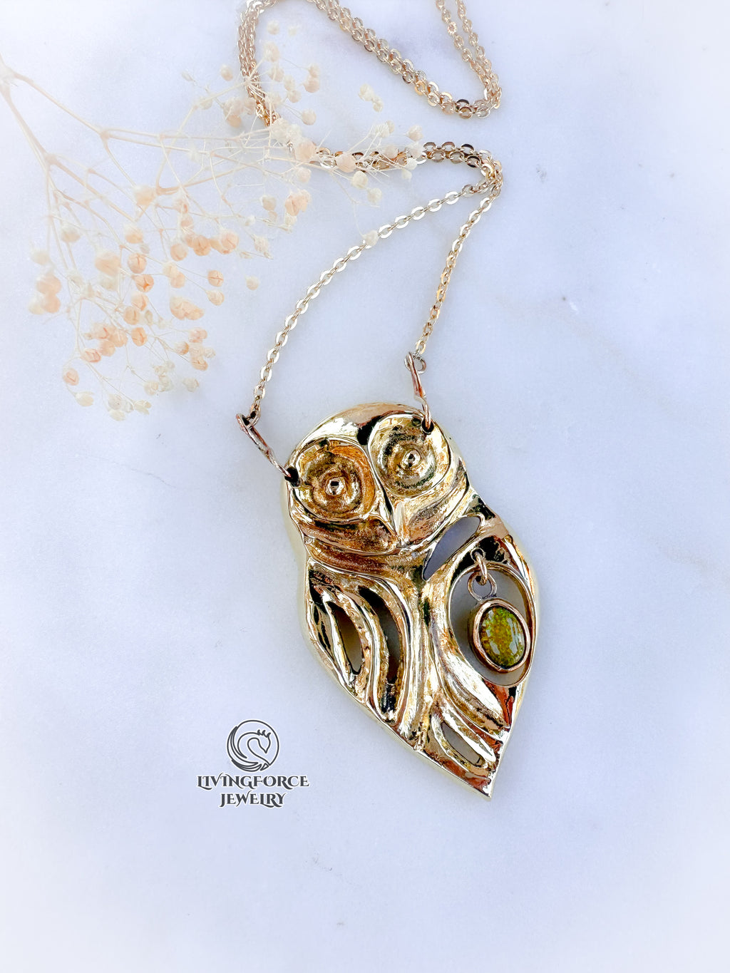ARIOS | The Guardian of Harmony | Kinetic Brass Owl Pendant with Ethiopian Opal