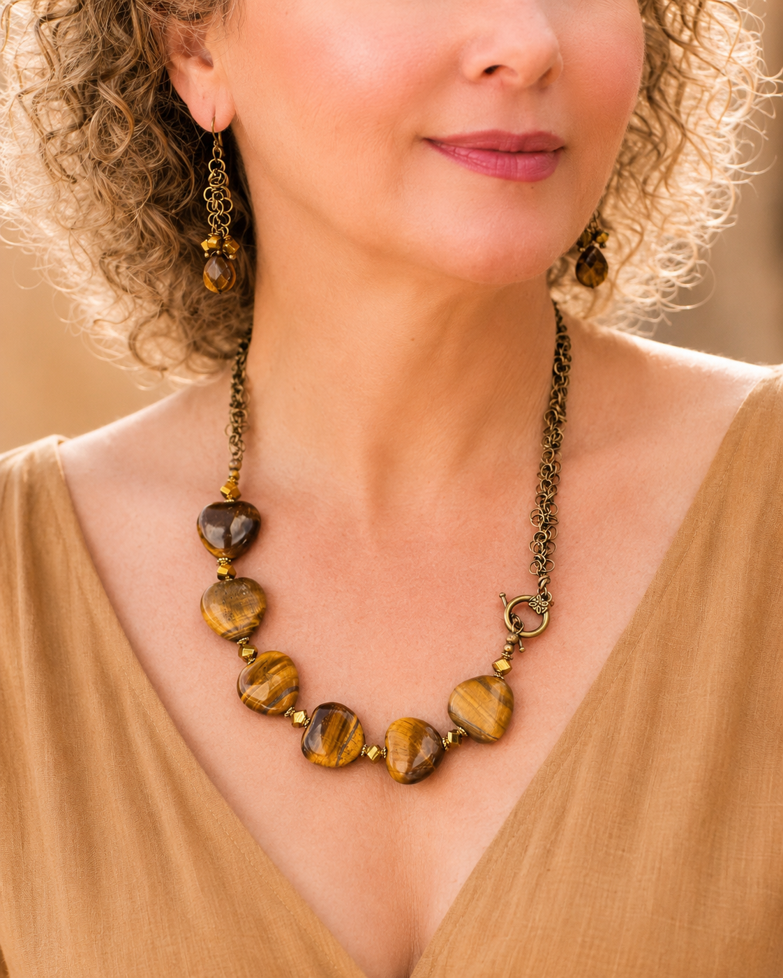 Golden Earth Tiger Eye Necklace & Earrings Set