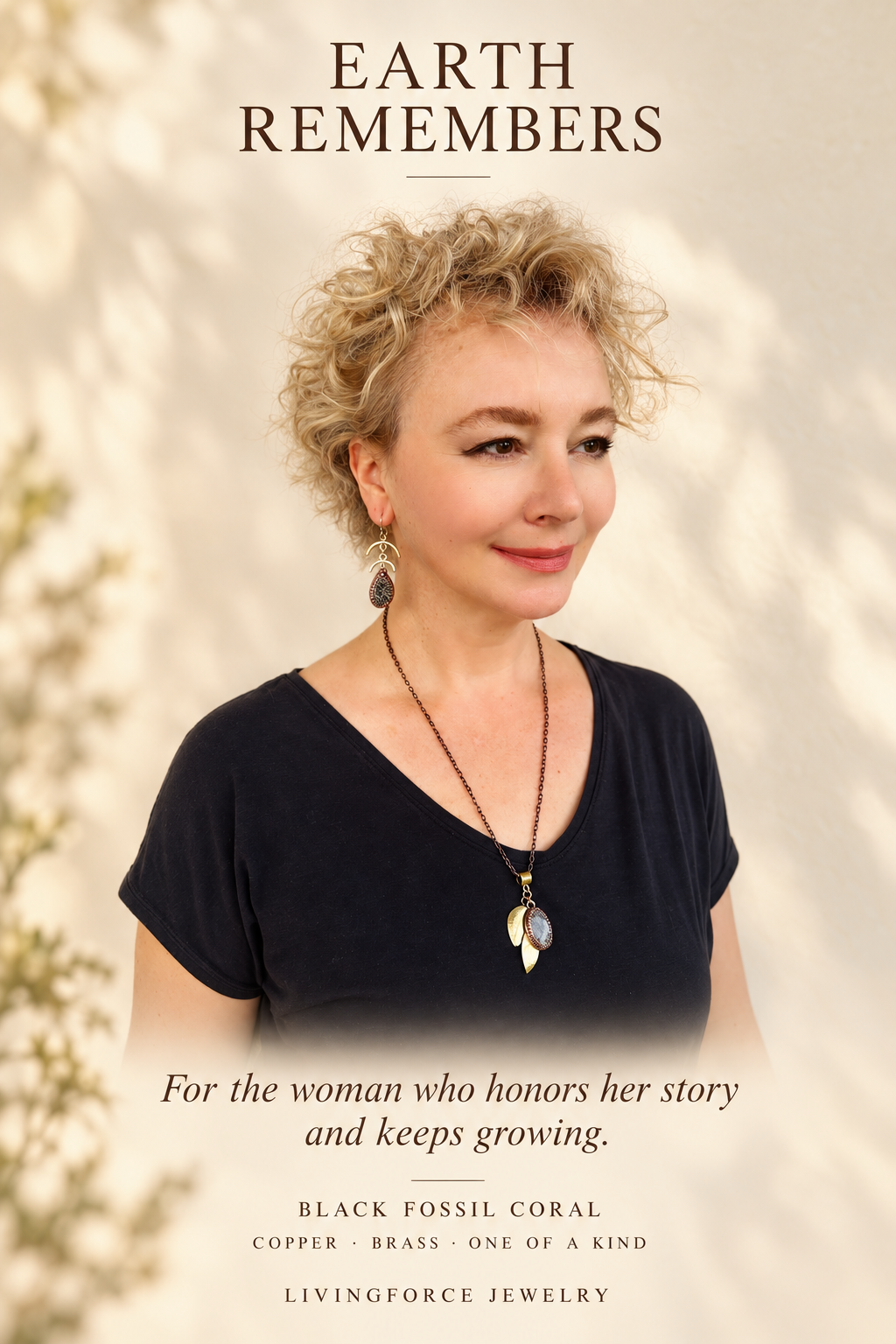 Earth Remembers Black Fossil Coral set, pendant and earrings