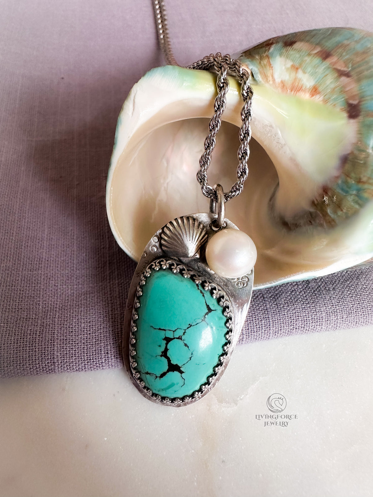 Safe Harbor — Turquoise & Pearl Silver Pendant