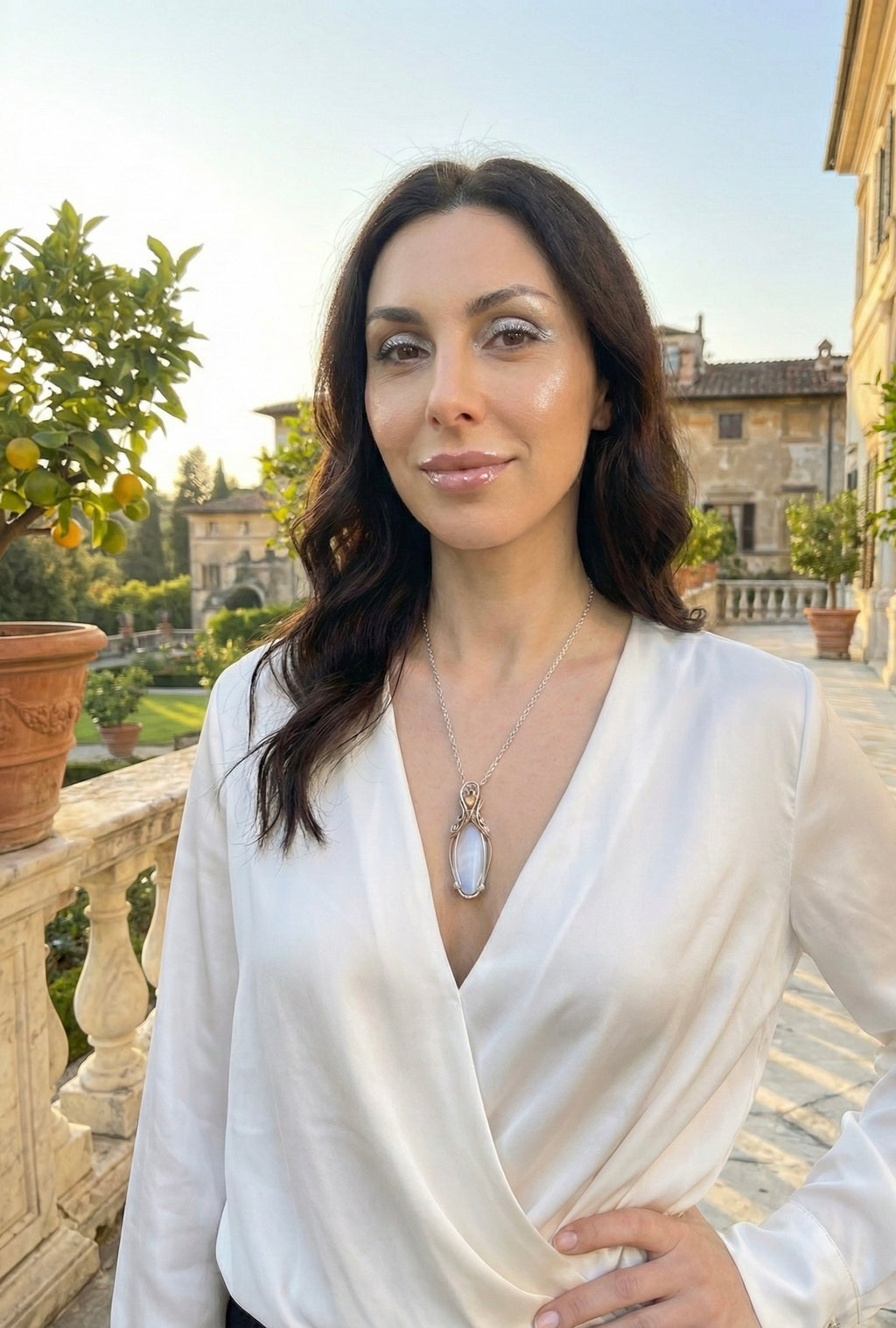 Earendel Reiki Talisman, Selenite & Welo Opal Pendant