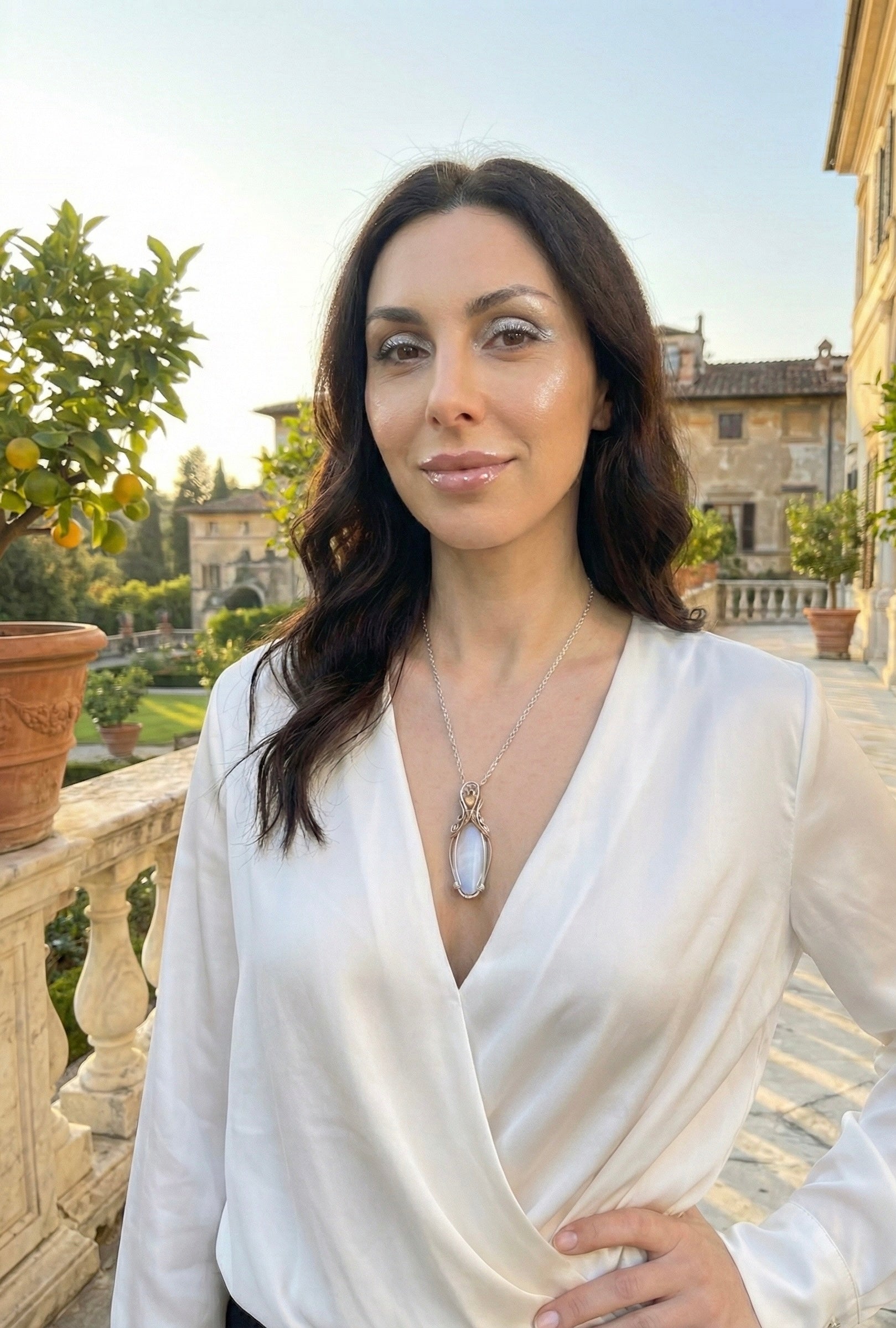 Earendel Reiki Talisman, Selenite & Welo Opal Pendant