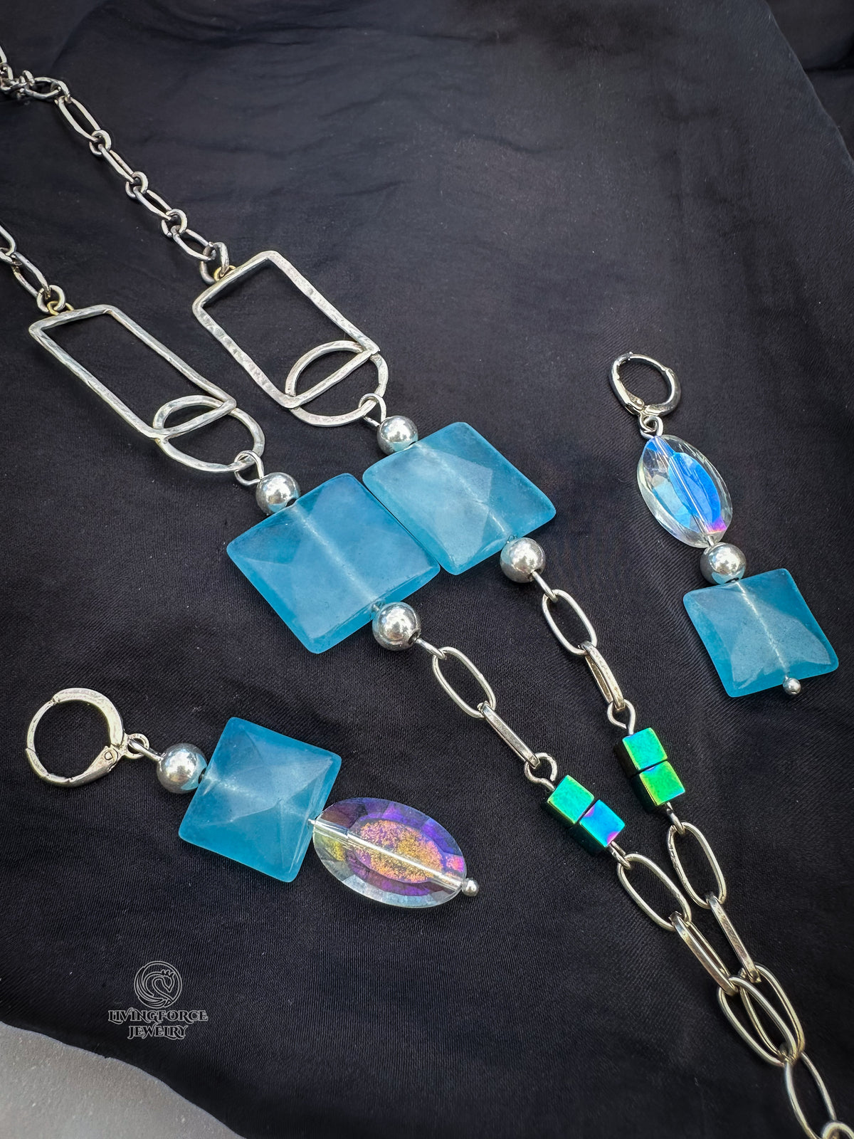 Sea Dazzle — One-of-a-Kind Necklace and Asymmetric Earrings Set