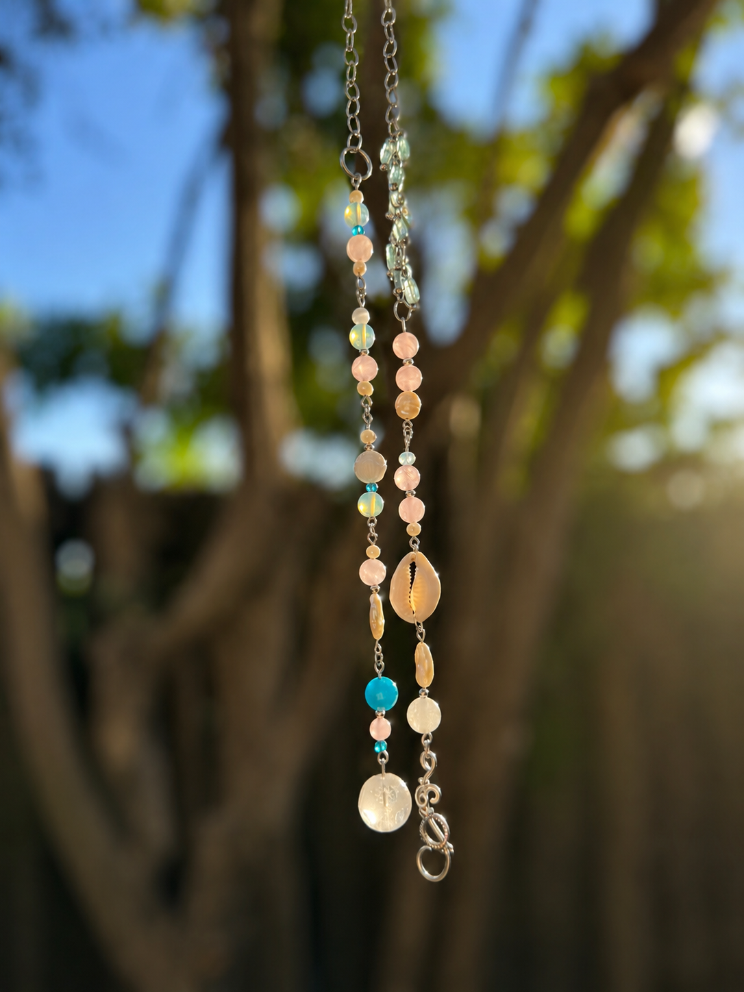 Ocean whisper — One-of-a-Kind Convertible Aquamarine, Rose Quartz and Sterling Silver Lariat