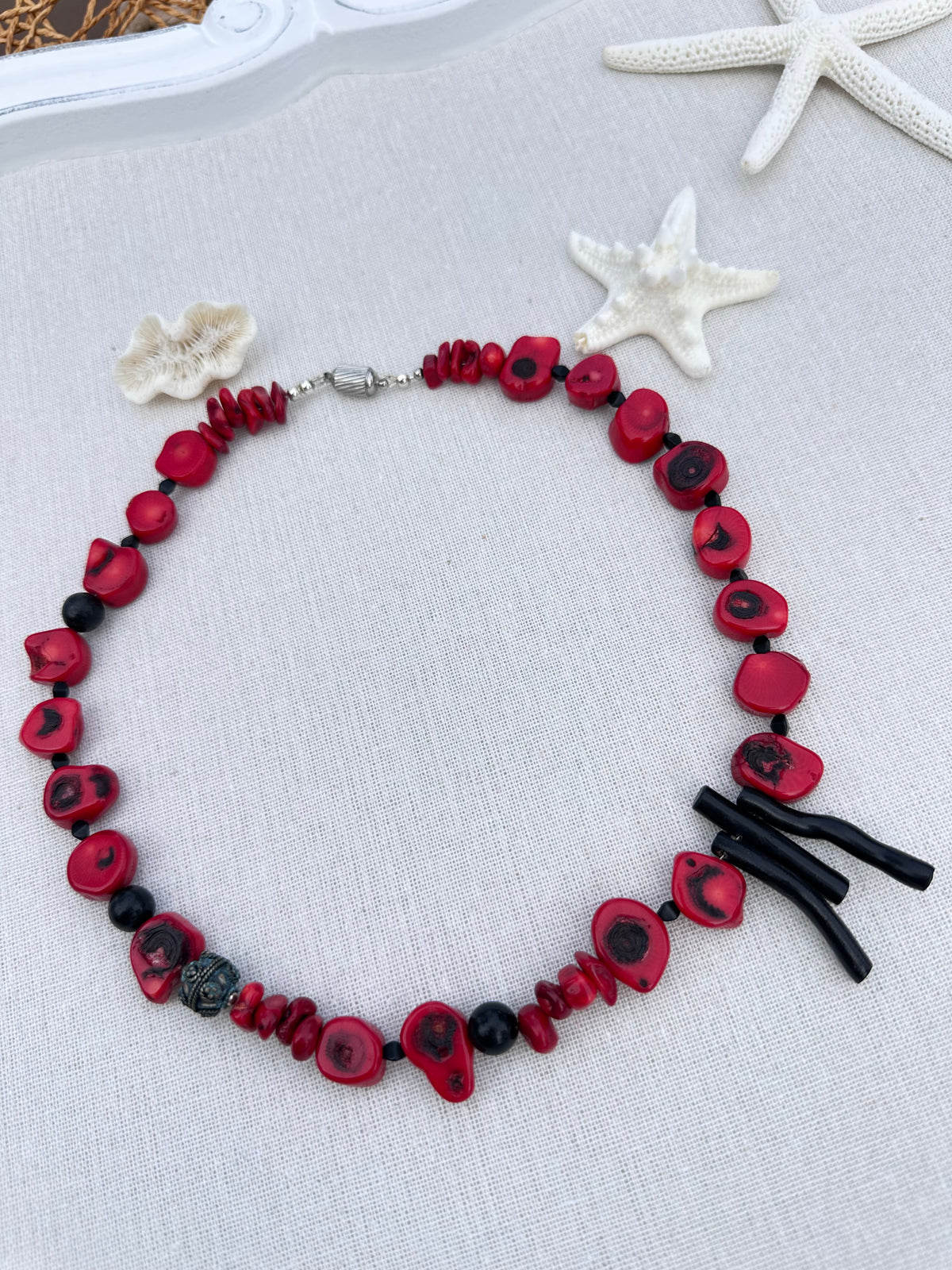 Red Island Coral & Onyx Necklace