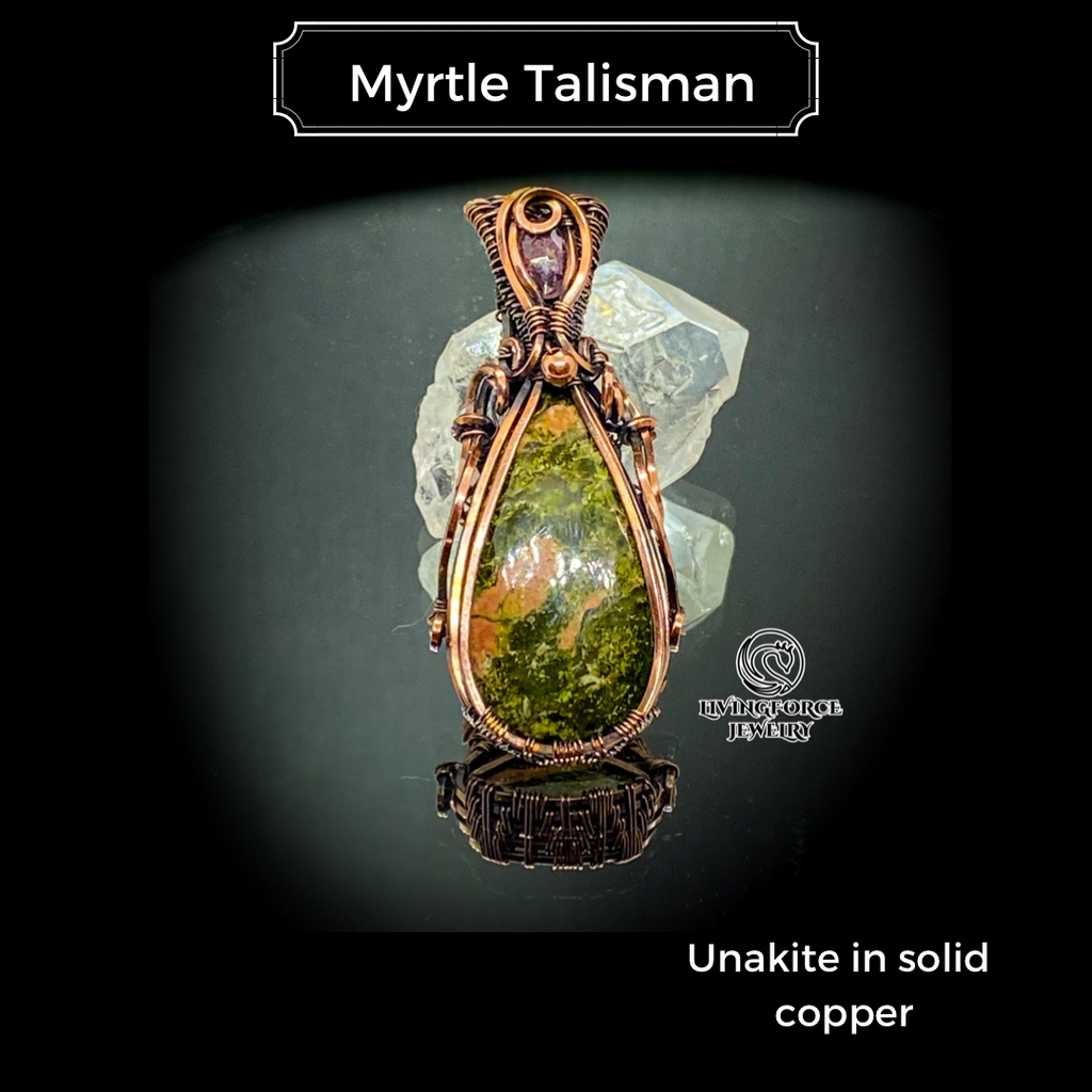 Myrtle Talisman, Unakite Pink Tourmaline Pendanr