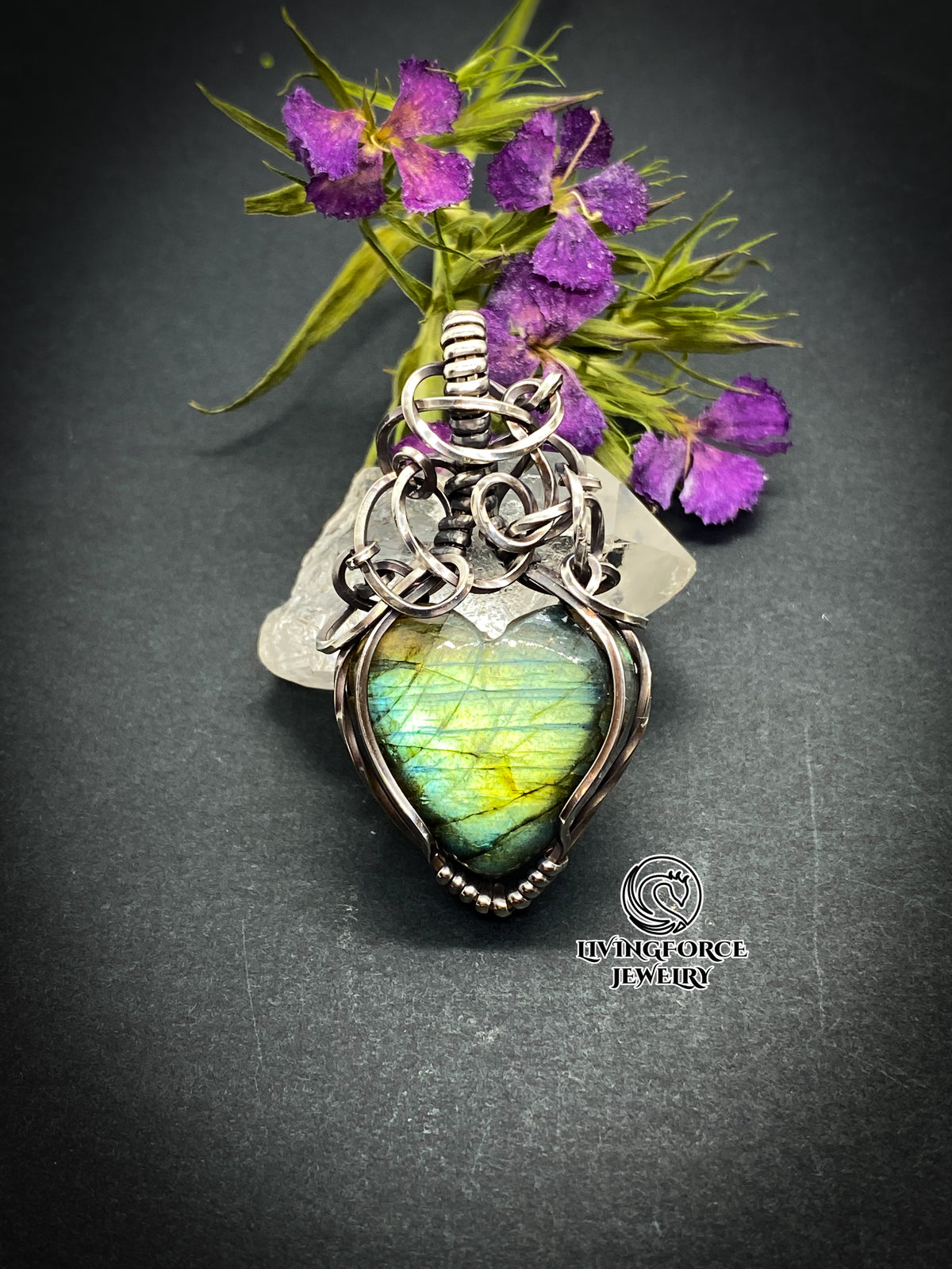 Amia Talisman, Heart Labradorite Pendant in Sterling Silver