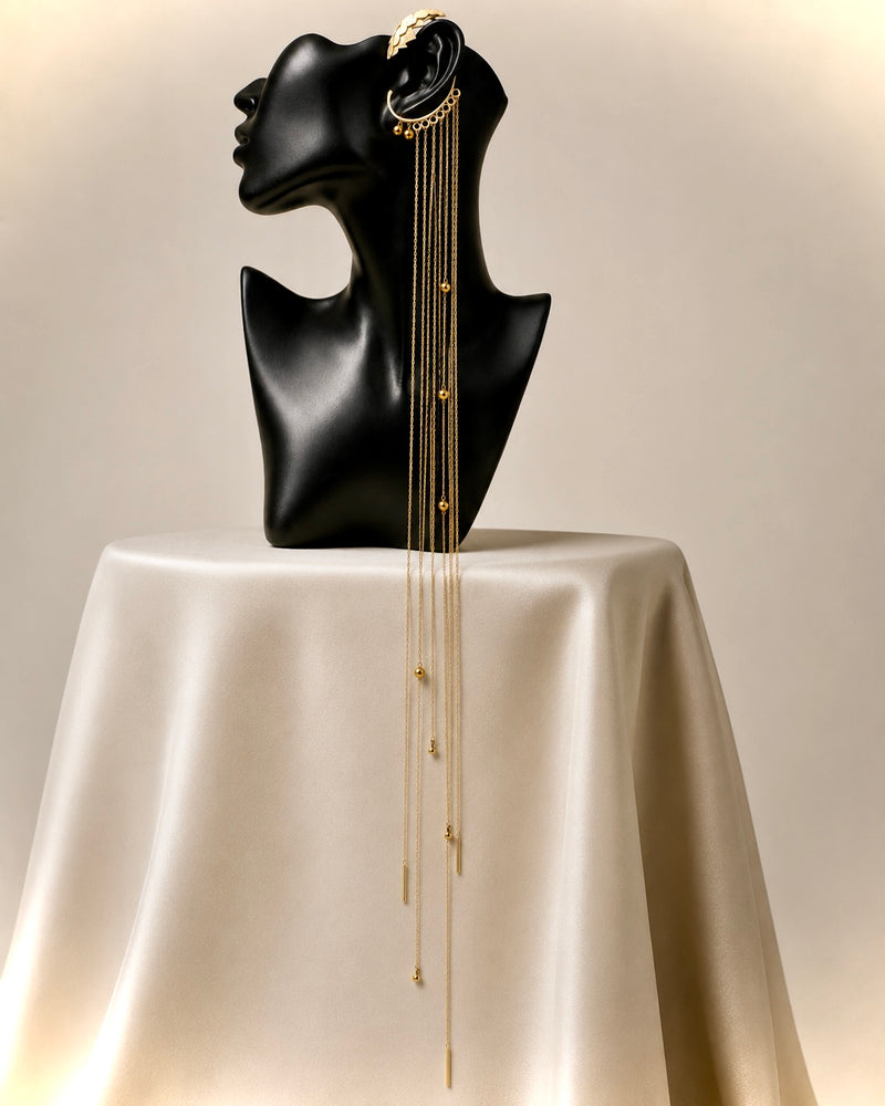 Wingfall Long Chain Ear Cuff with Hematite | Livingforce Jewelry