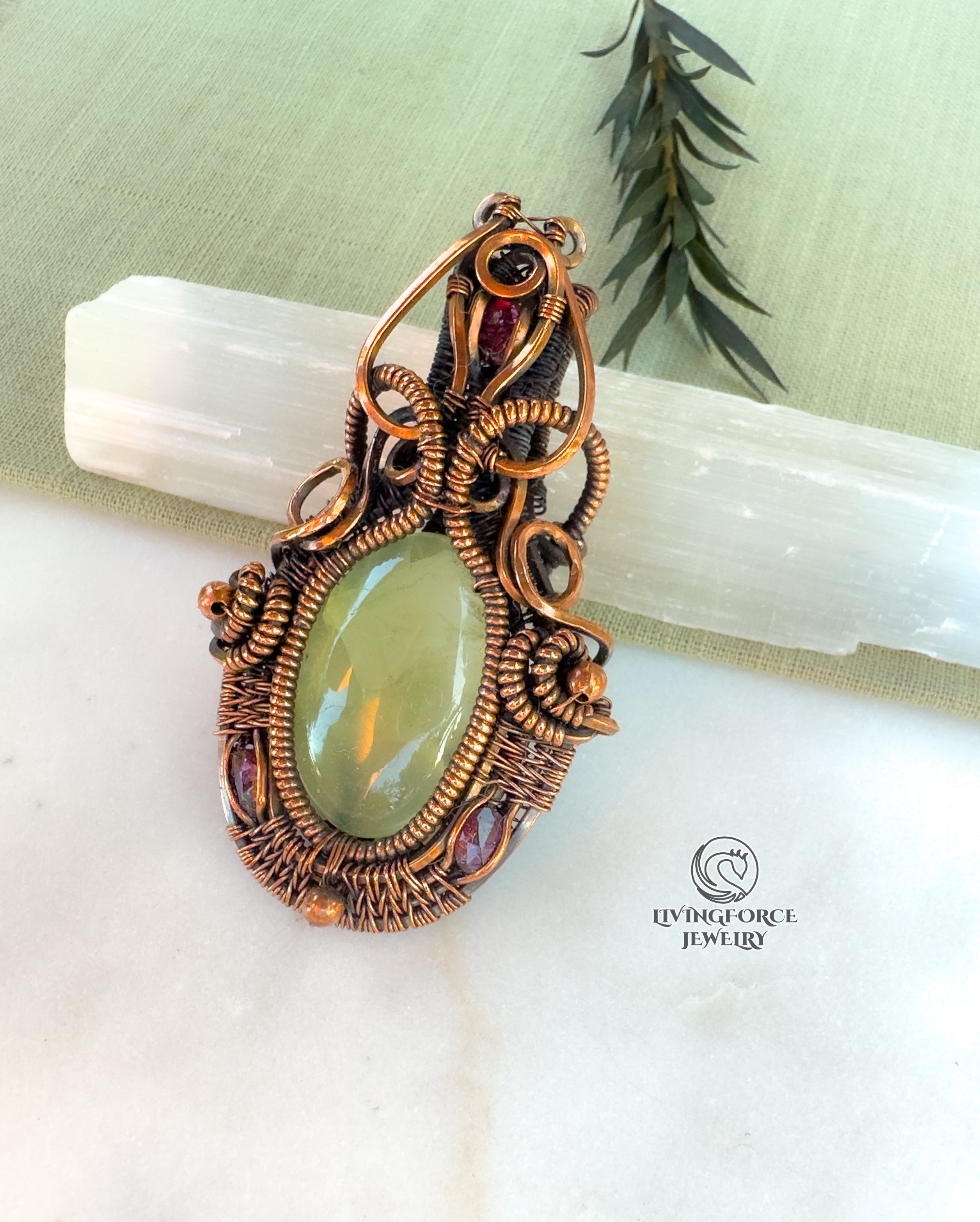 Melody Talisman, Prehnite & Pink Tourmaline Pendant