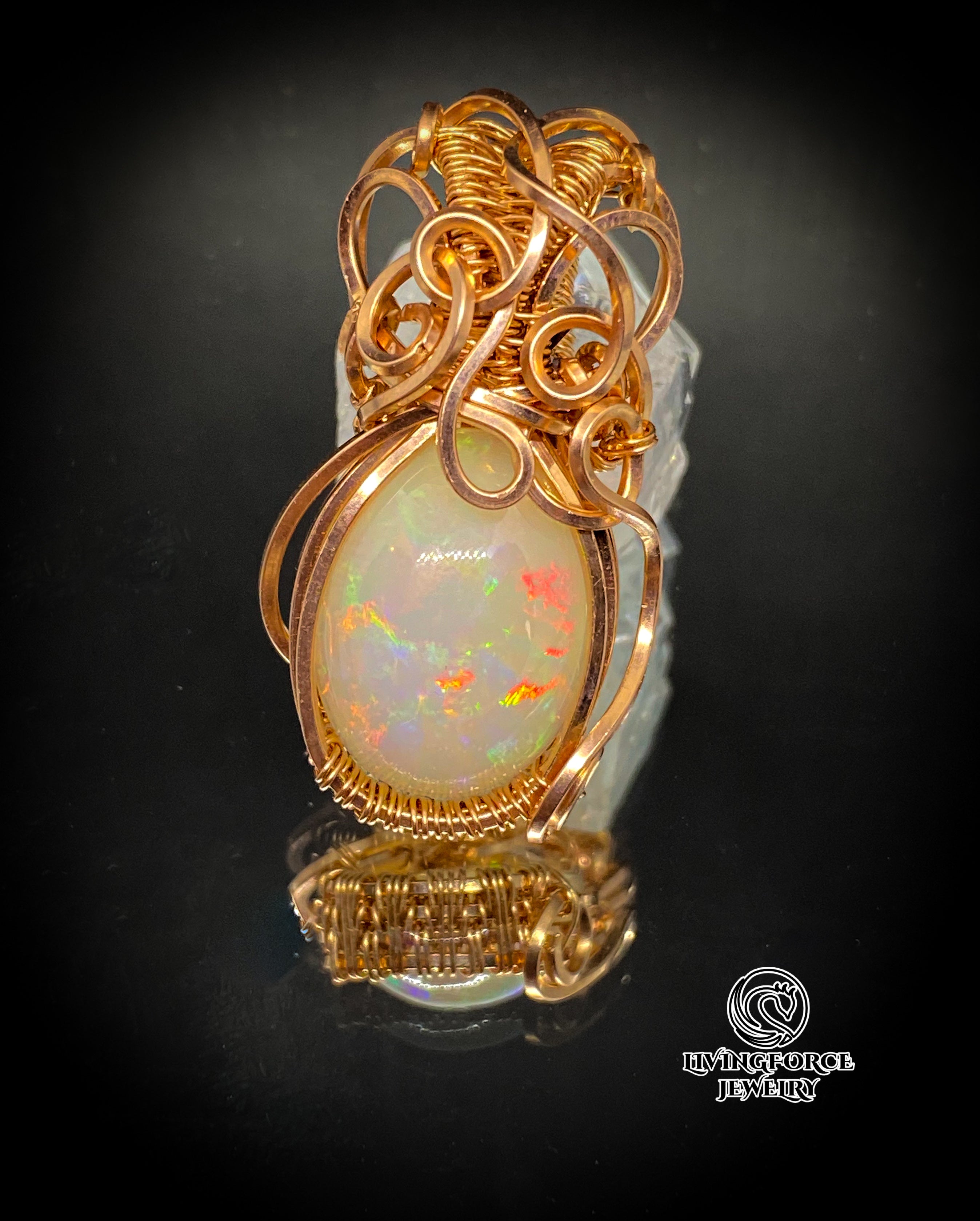 Elly Talisman, Welo Opal In Gold Filled Wire Pendant