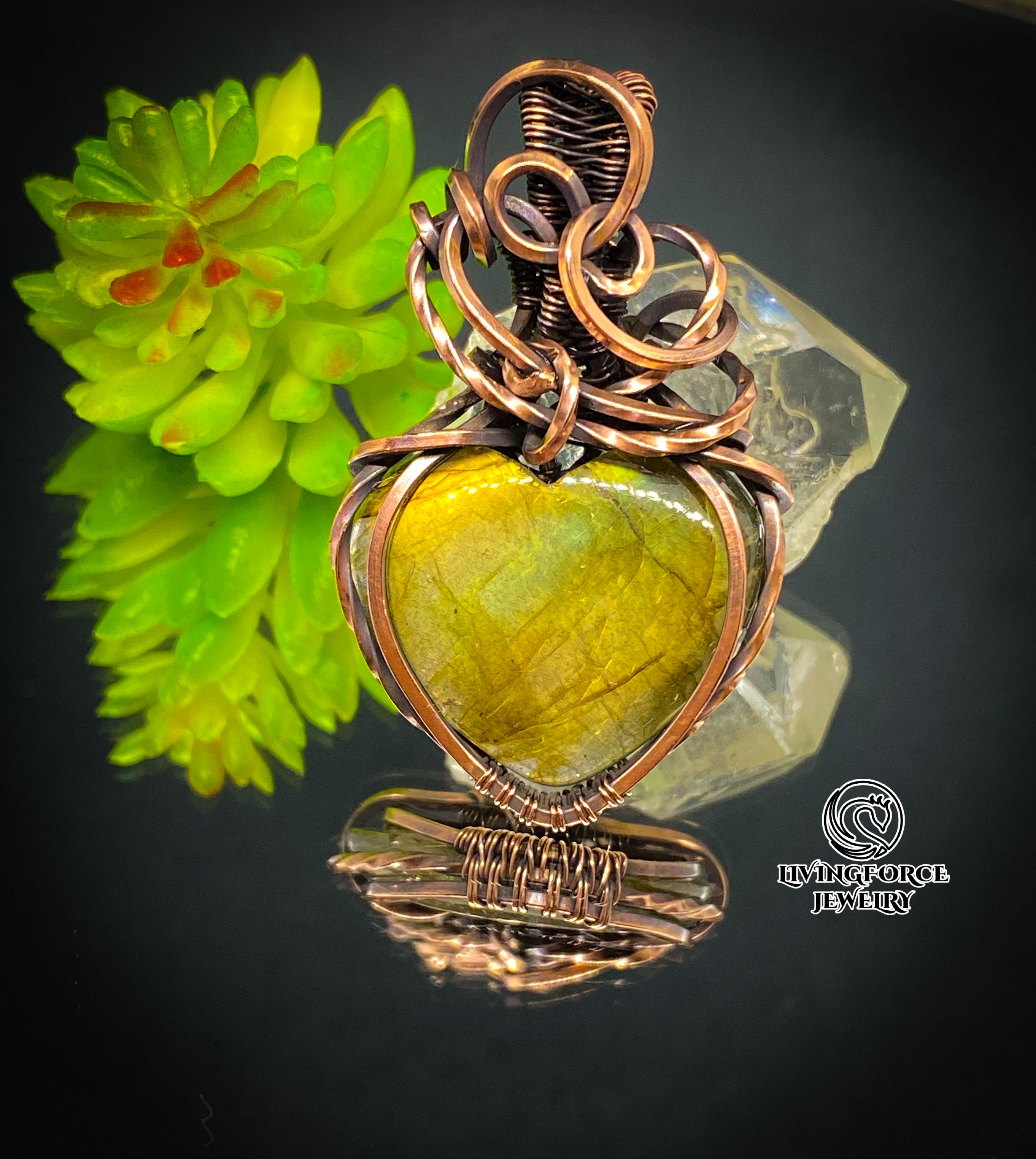 Ariel Talisman, Labradorite Heart Pendant in Copper