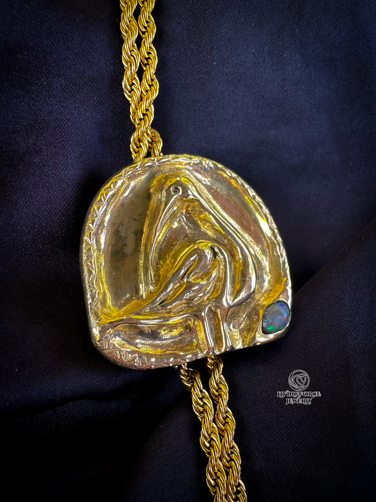Sacred Ibis Bolo Necklace - Brass & Ethiopian Opal