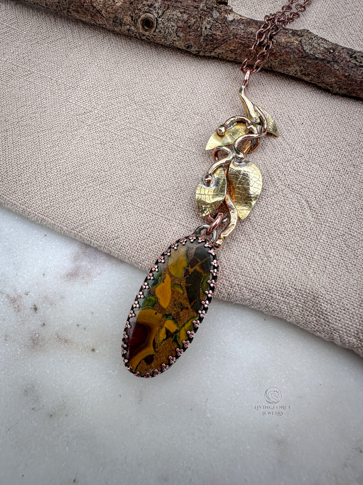Autumn Dryad - Jasper, Copper & Brass Pendant