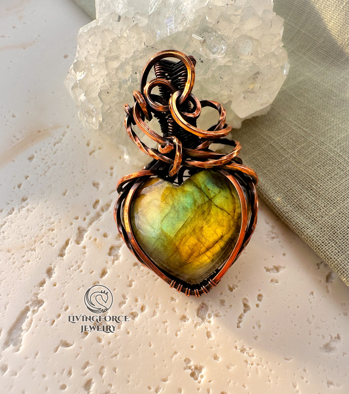 Delicate Heart Pendant, Wire wrapped Labradorite Pendant