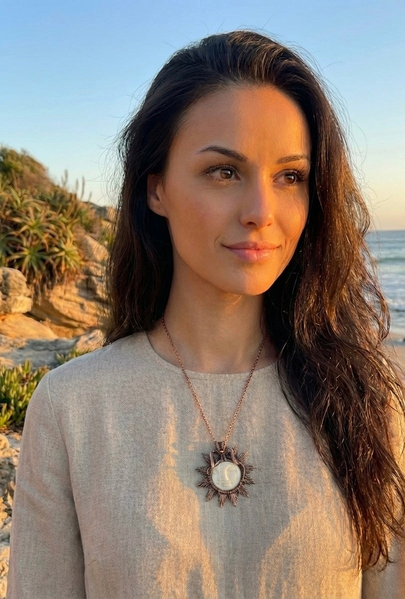 Carved Moon Pendant, Buffalo Bone Necklace