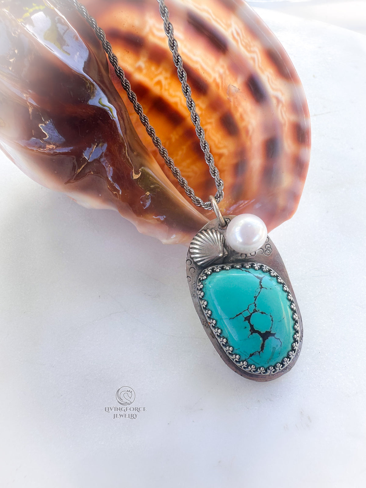 Safe Harbor — Turquoise & Pearl Silver Pendant