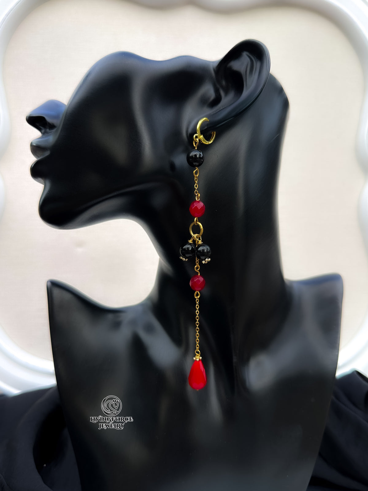 Carmen- Asymmetric Ruby & Onyx Drop Earrings