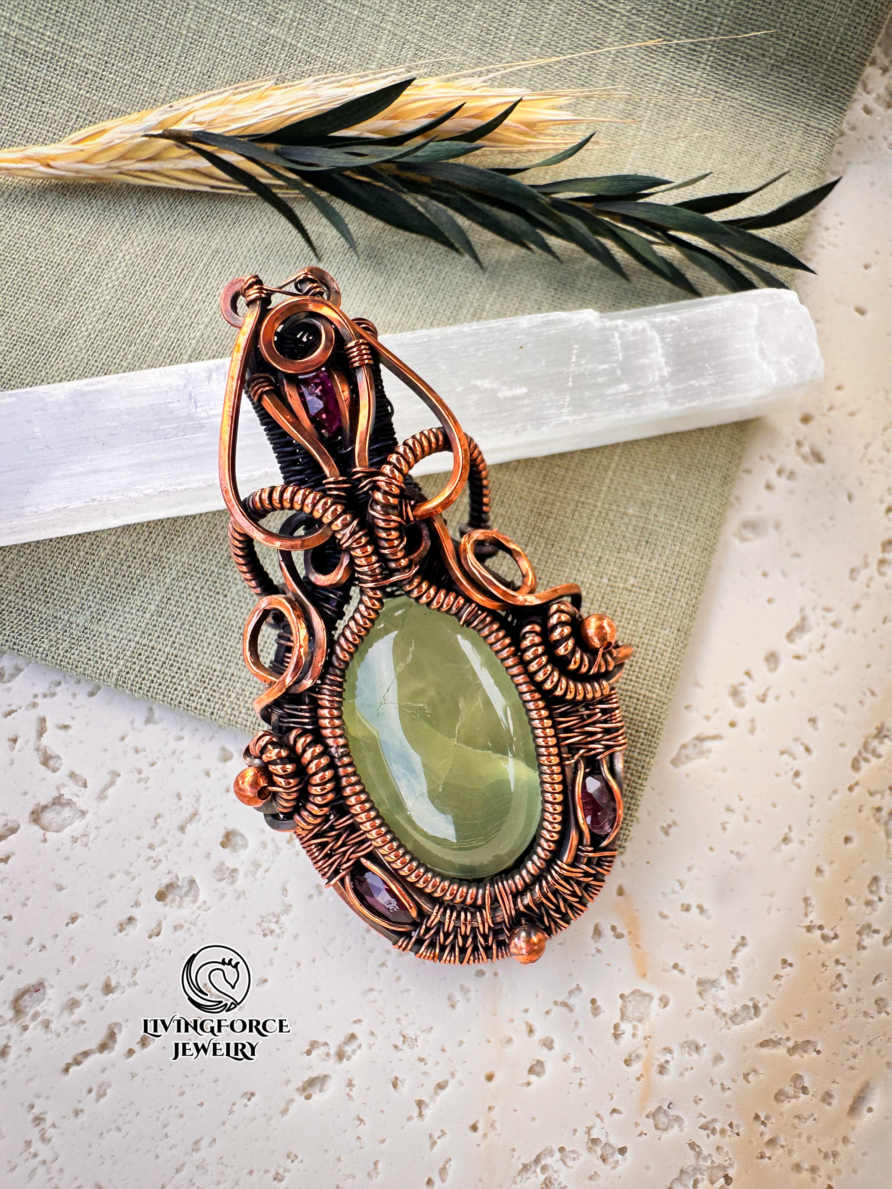 Melody Talisman, Prehnite & Pink Tourmaline Pendant