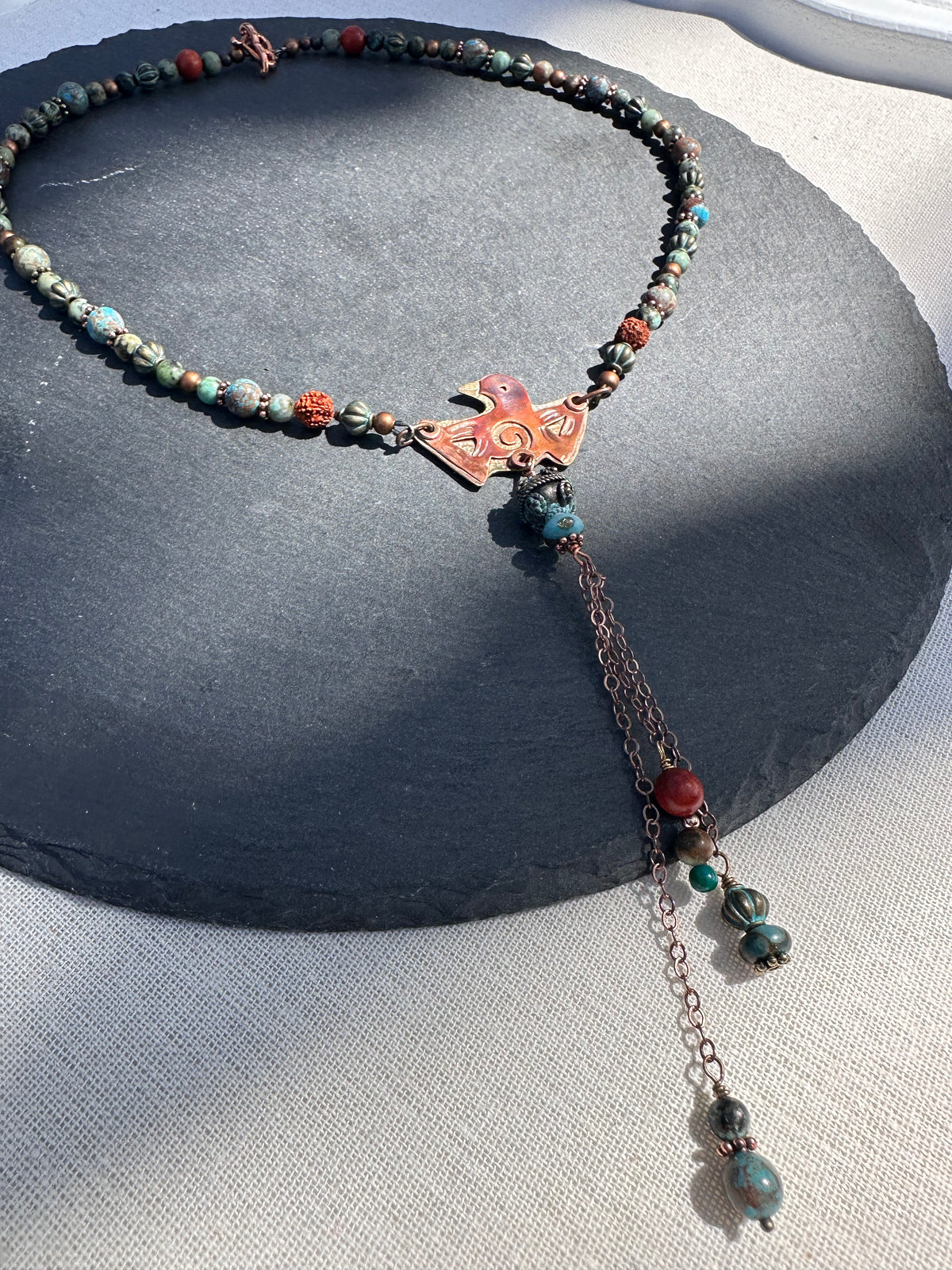 Songkeeper Talisman- Copper Bird & Green Turquoise Necklace