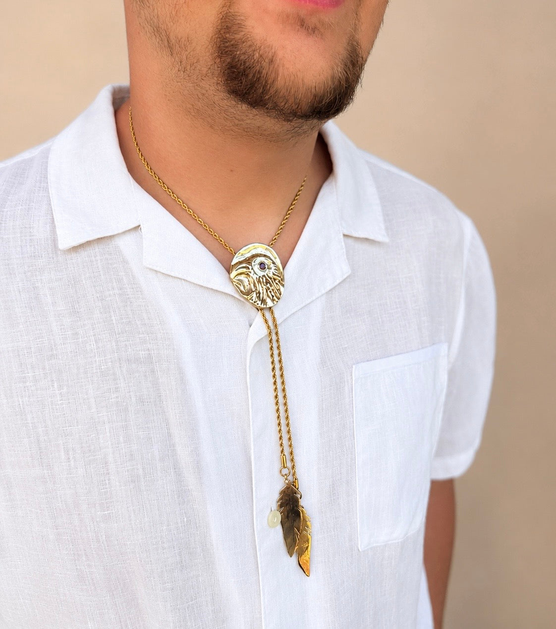 Raven’s Eye Bolo Necklace - Bronze, Brass, Sterling Silver & Garnet