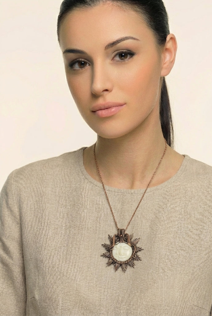 Carved Moon Pendant, Buffalo Bone Necklace