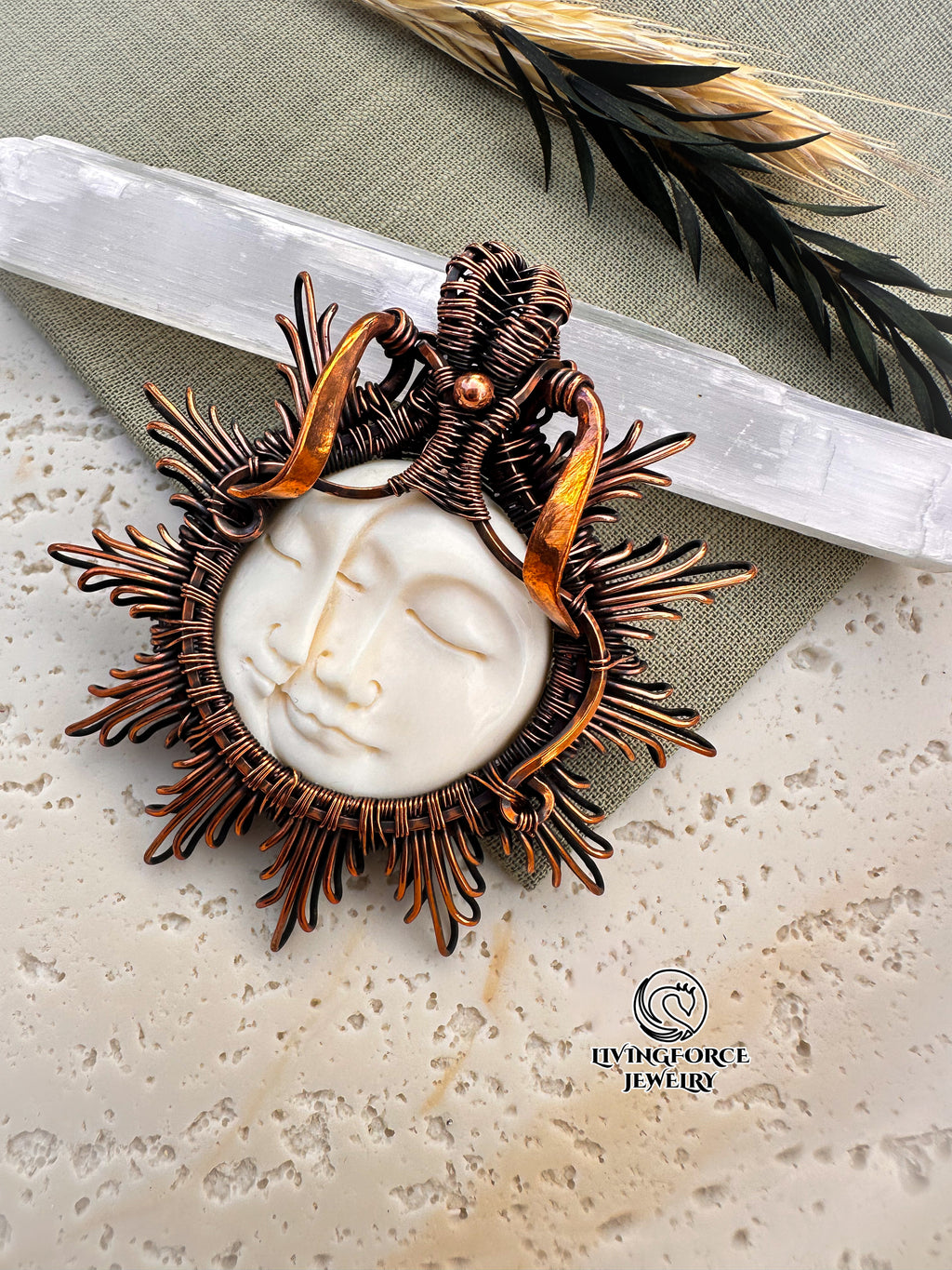 Carved Moon Pendant, Buffalo Bone Necklace