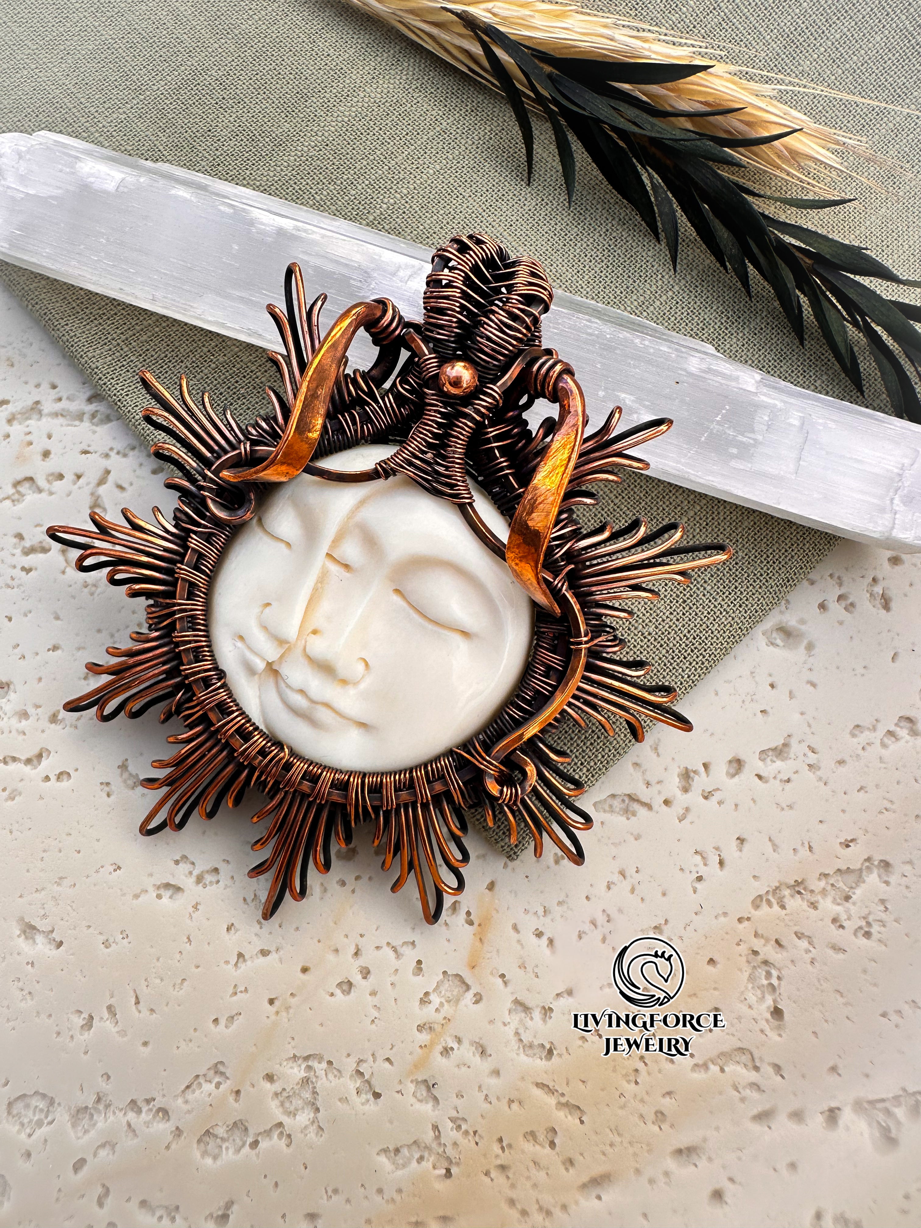 Carved Moon Pendant, Buffalo Bone Necklace