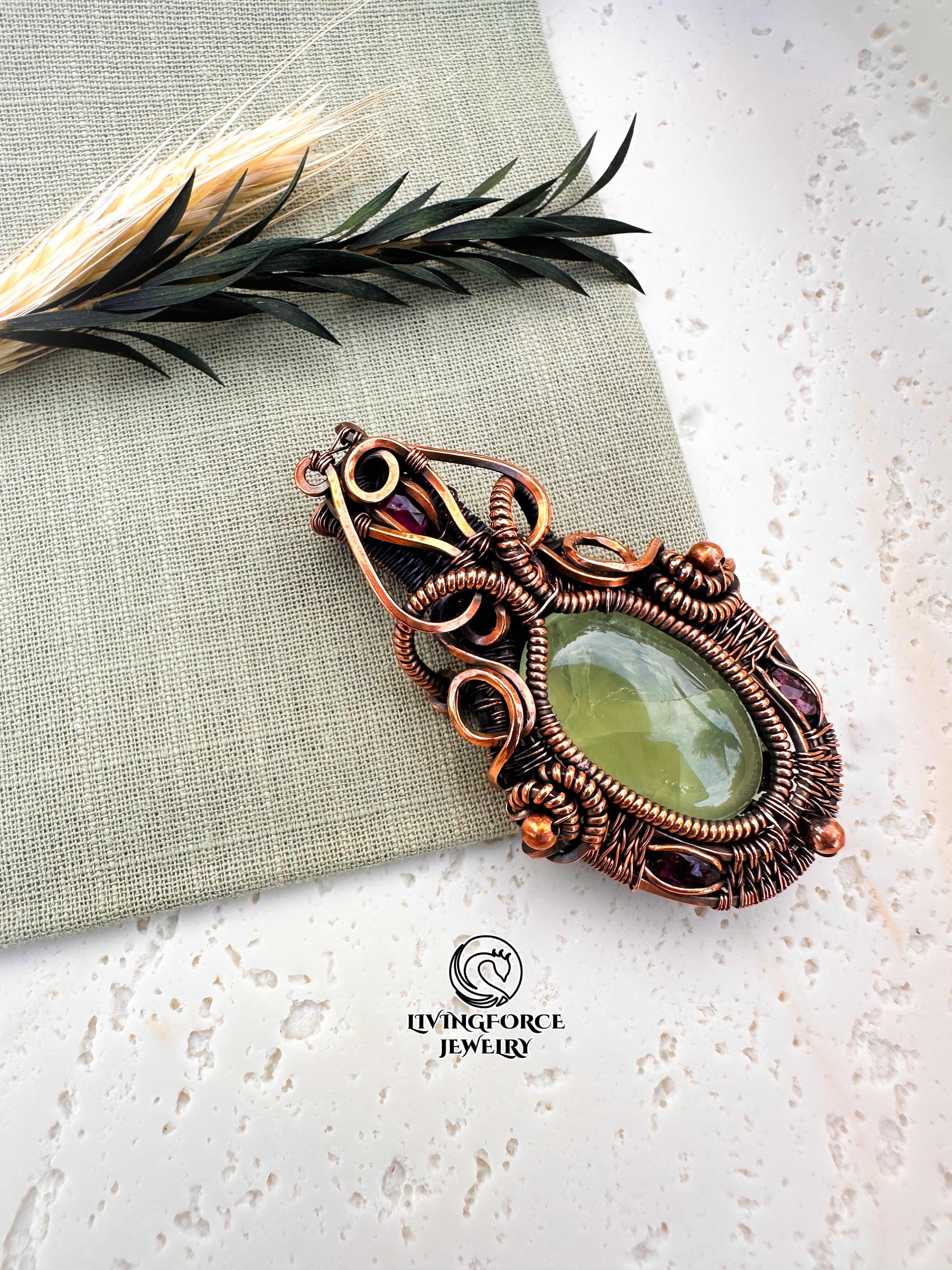 Melody Talisman, Prehnite & Pink Tourmaline Pendant