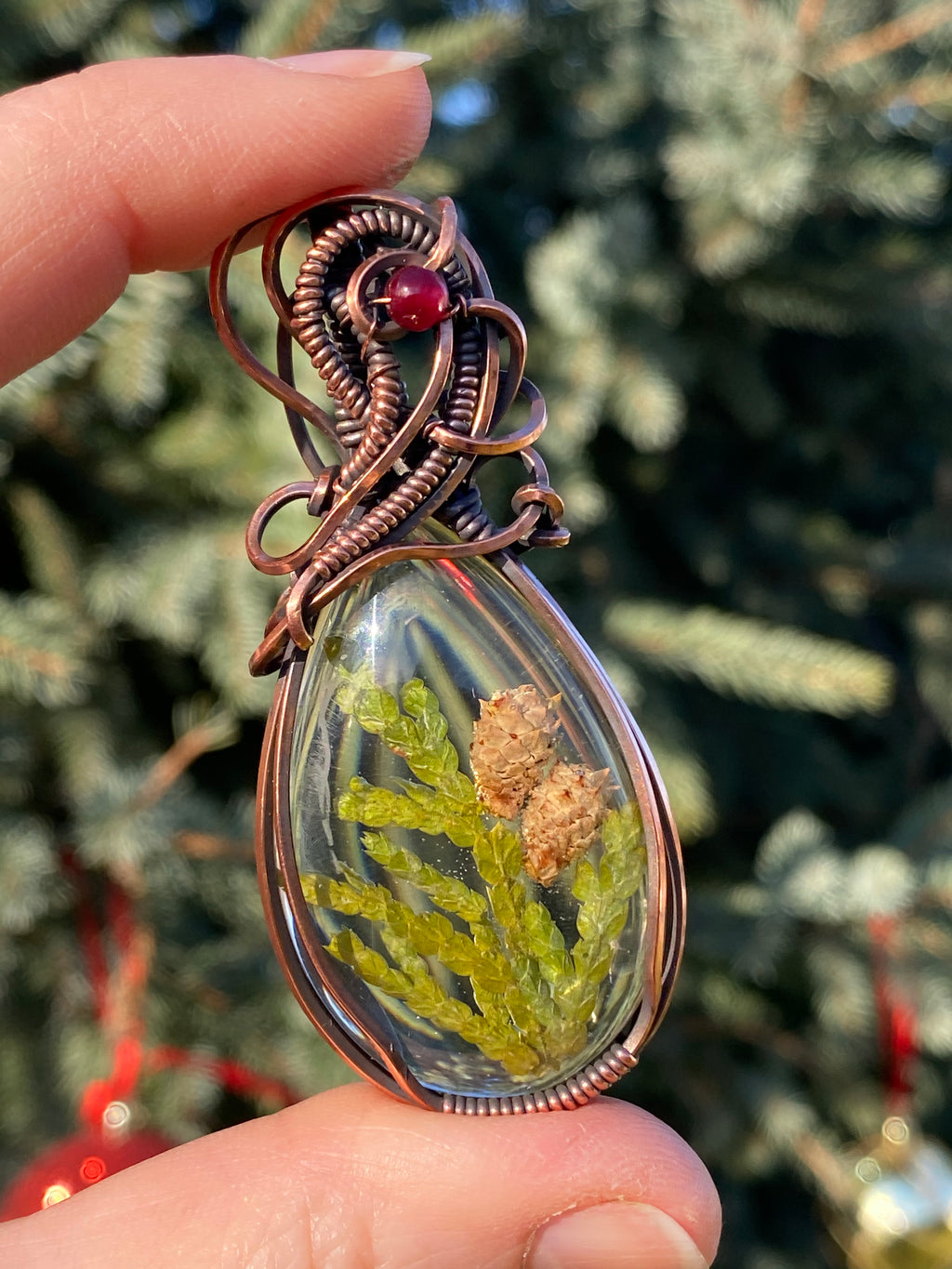 Yule Talisman, Epoxy Resin & Ruby Pendant