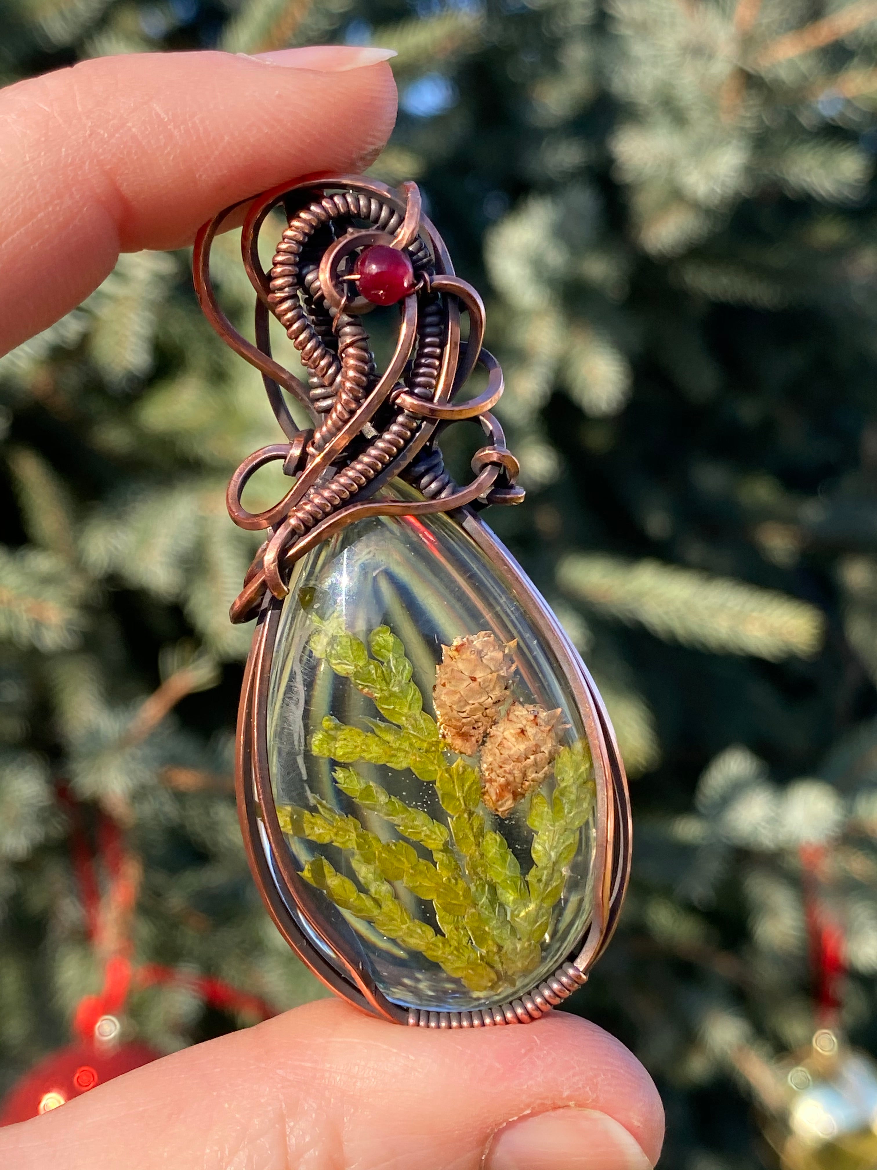 Yule Talisman, Epoxy Resin & Ruby Pendant