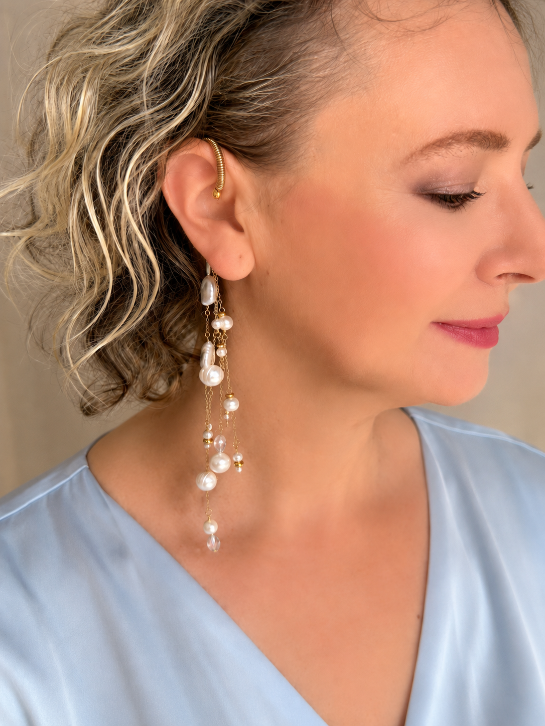 Pearl Rain - Long Pearl Ear Cuff
