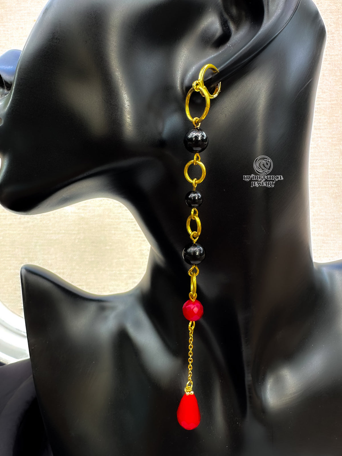Carmen- Asymmetric Ruby & Onyx Drop Earrings