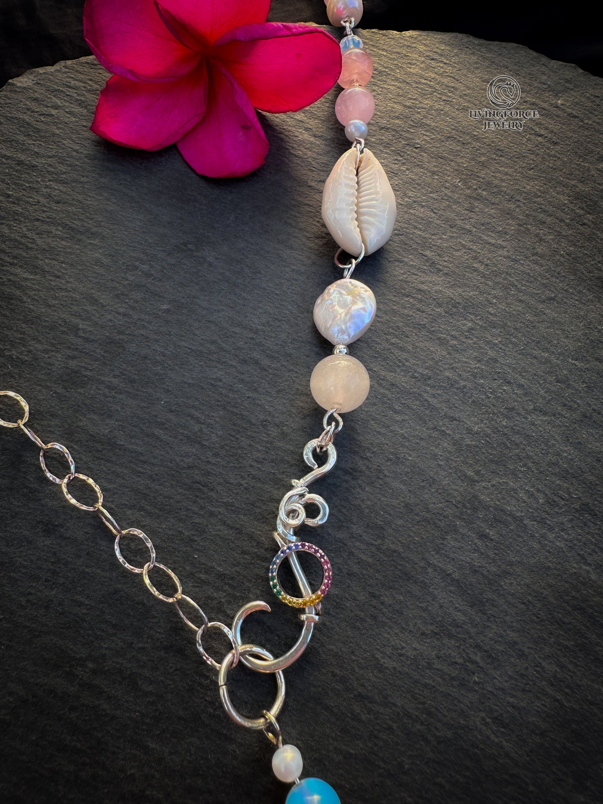 Ocean whisper — One-of-a-Kind Convertible Aquamarine, Rose Quartz and Sterling Silver Lariat
