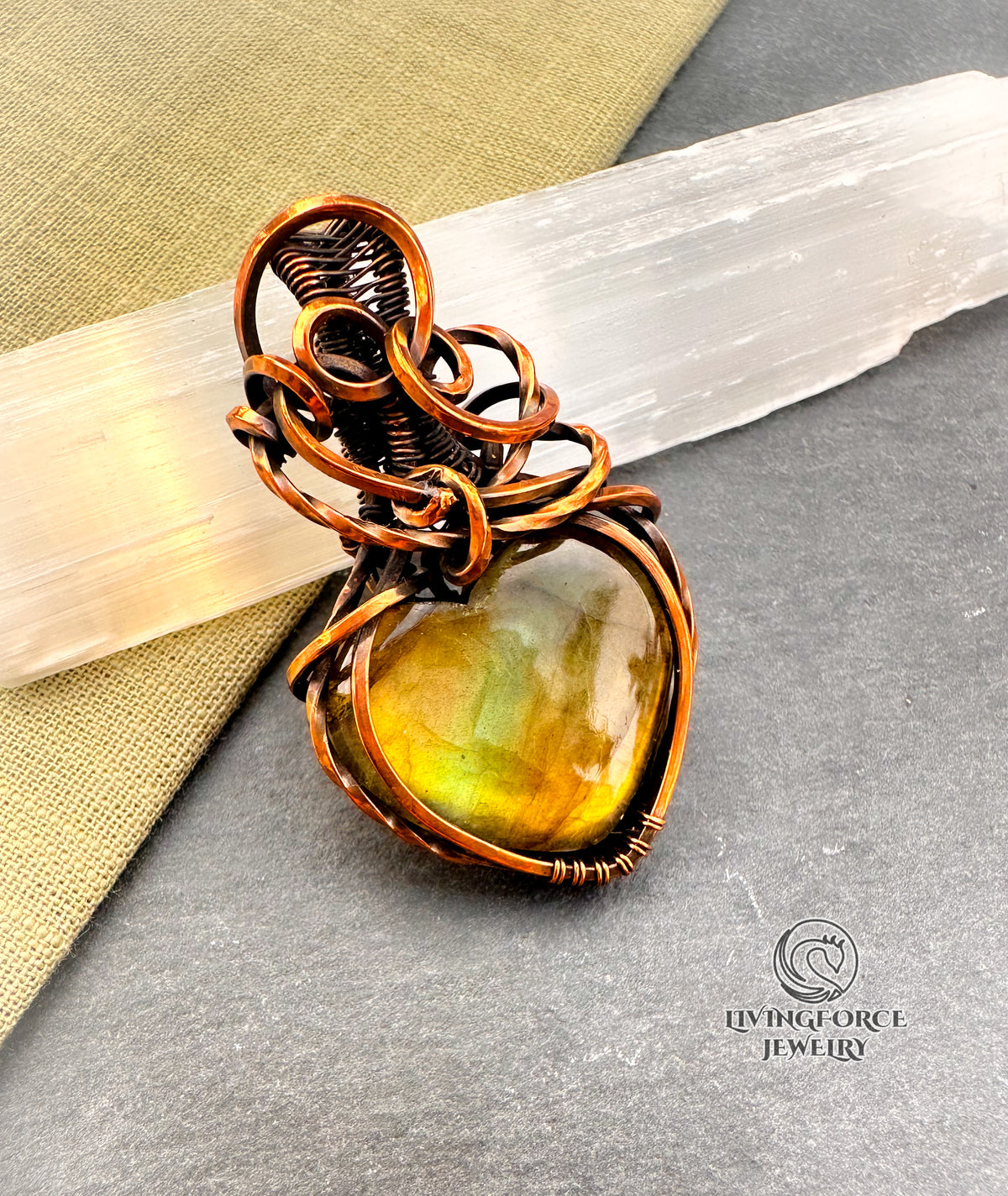 Delicate Heart Pendant, Wire wrapped Labradorite Pendant