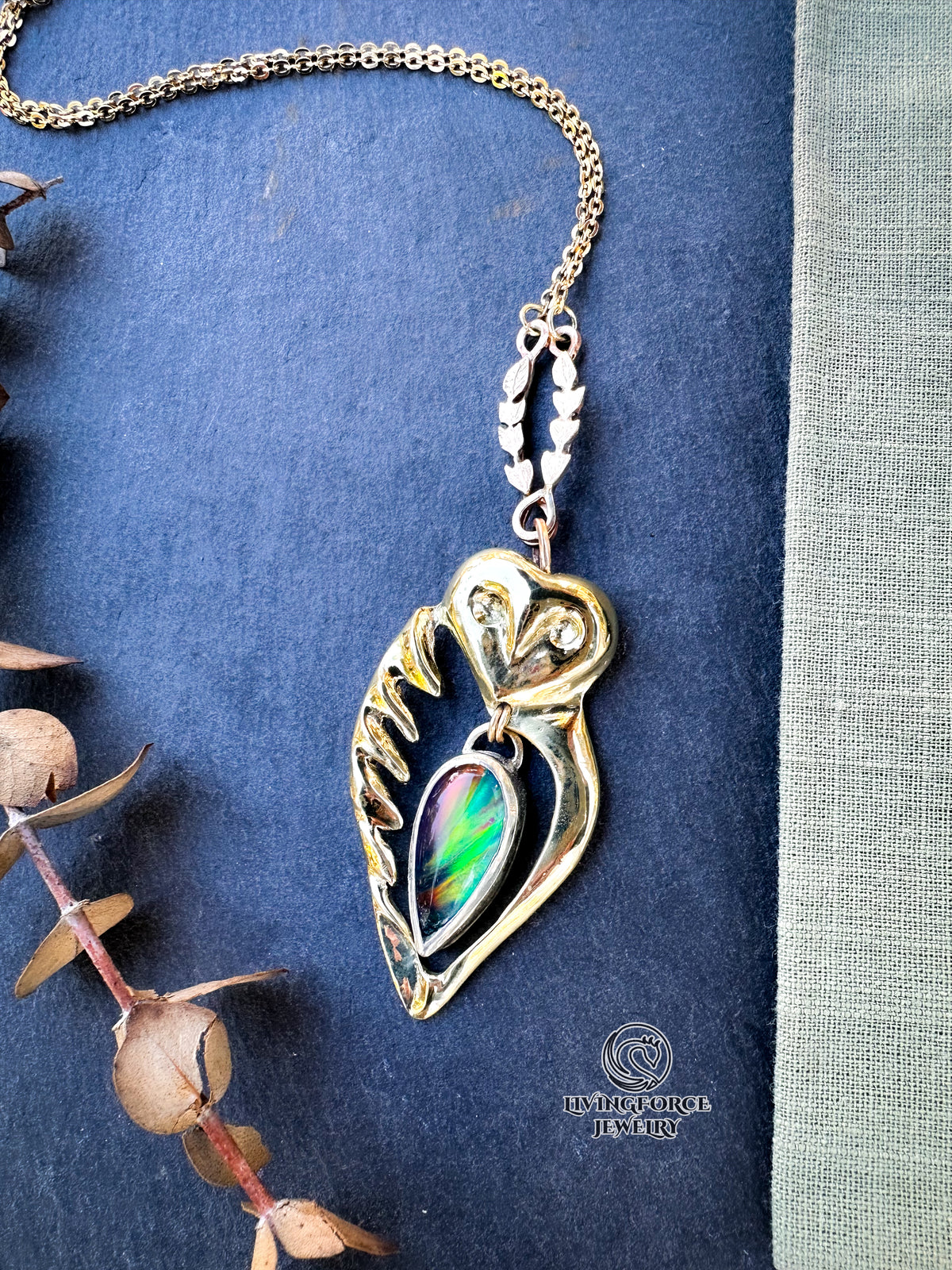 ELIA | The Guardian of Fire | Kinetic Mixed Metal Pendant with Aurora Opal