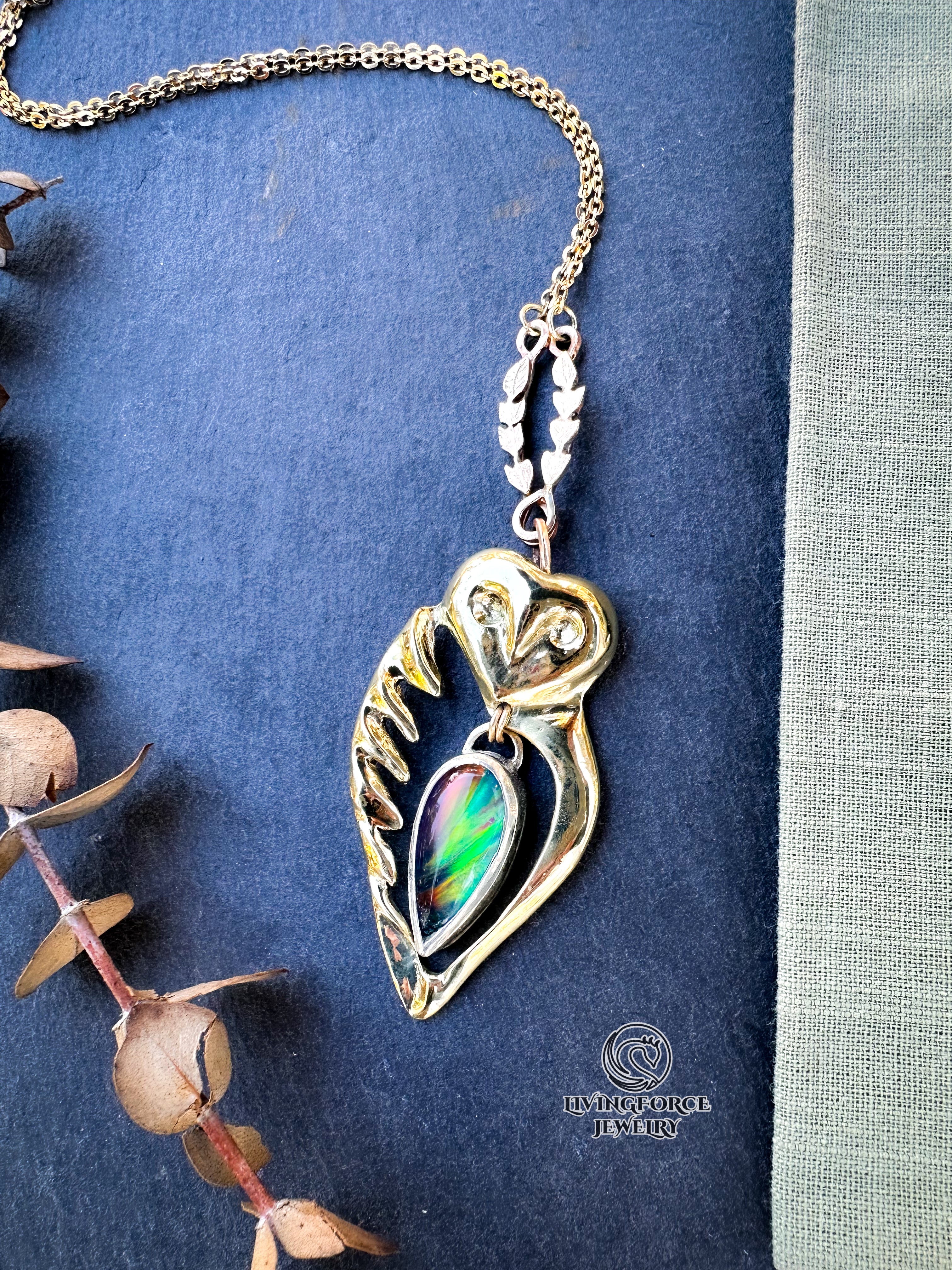 ELIA | The Guardian of Fire | Kinetic Mixed Metal Pendant with Aurora Opal