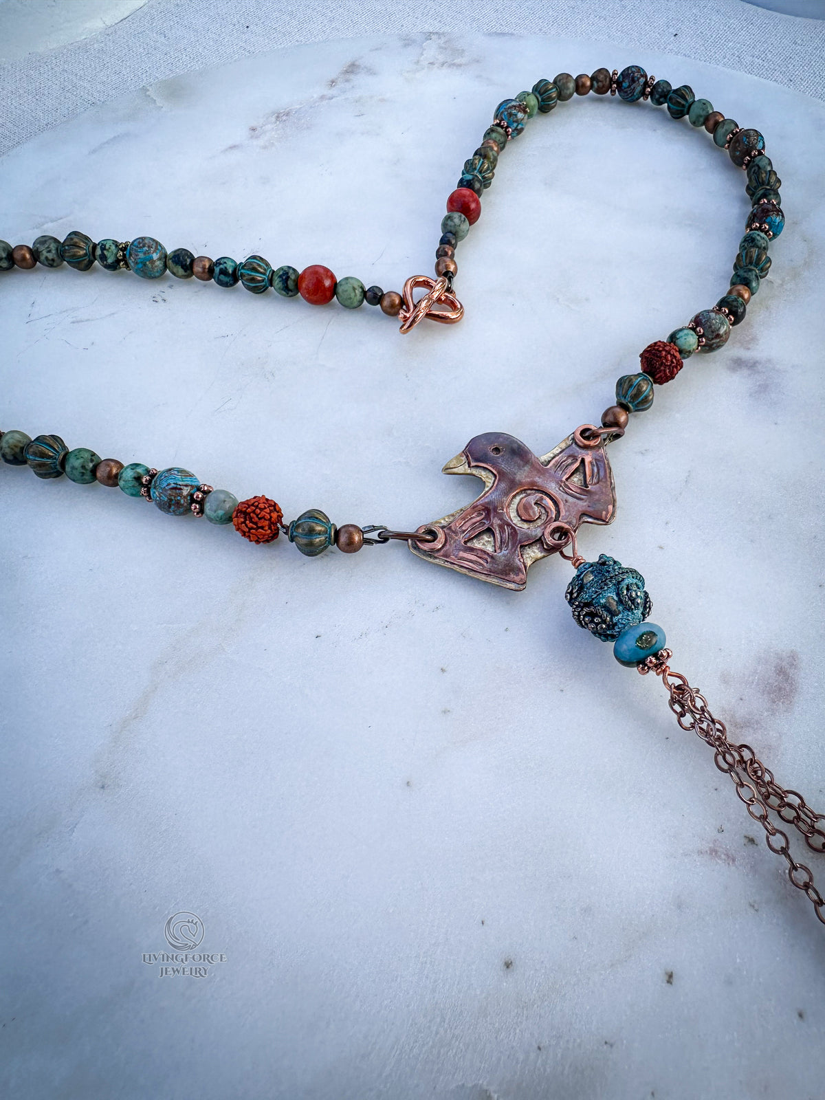 Songkeeper Talisman- Copper Bird & Green Turquoise Necklace