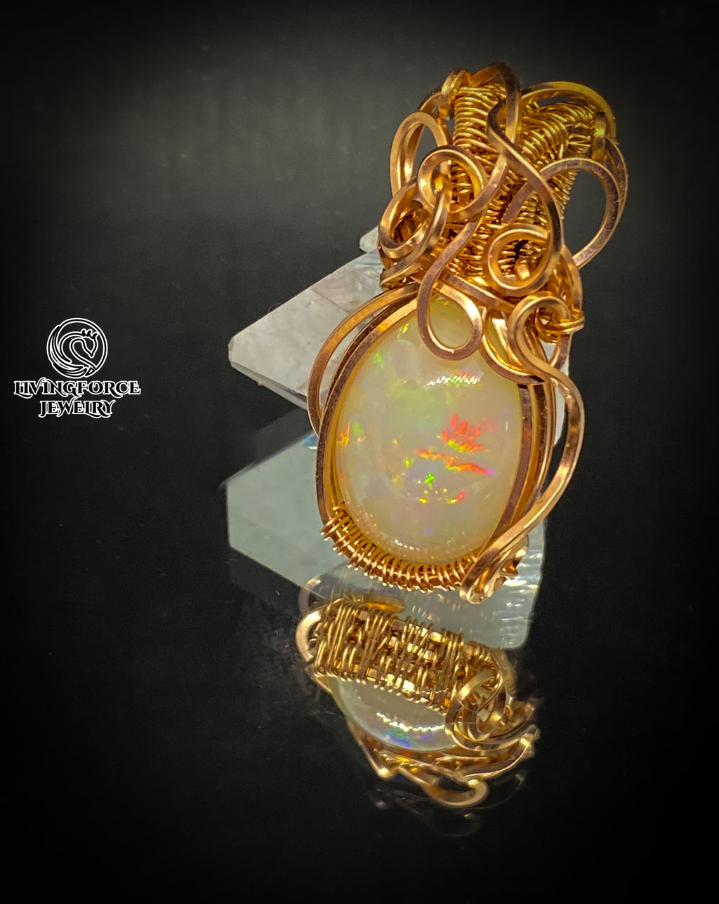 Elly Talisman, Welo Opal In Gold Filled Wire Pendant