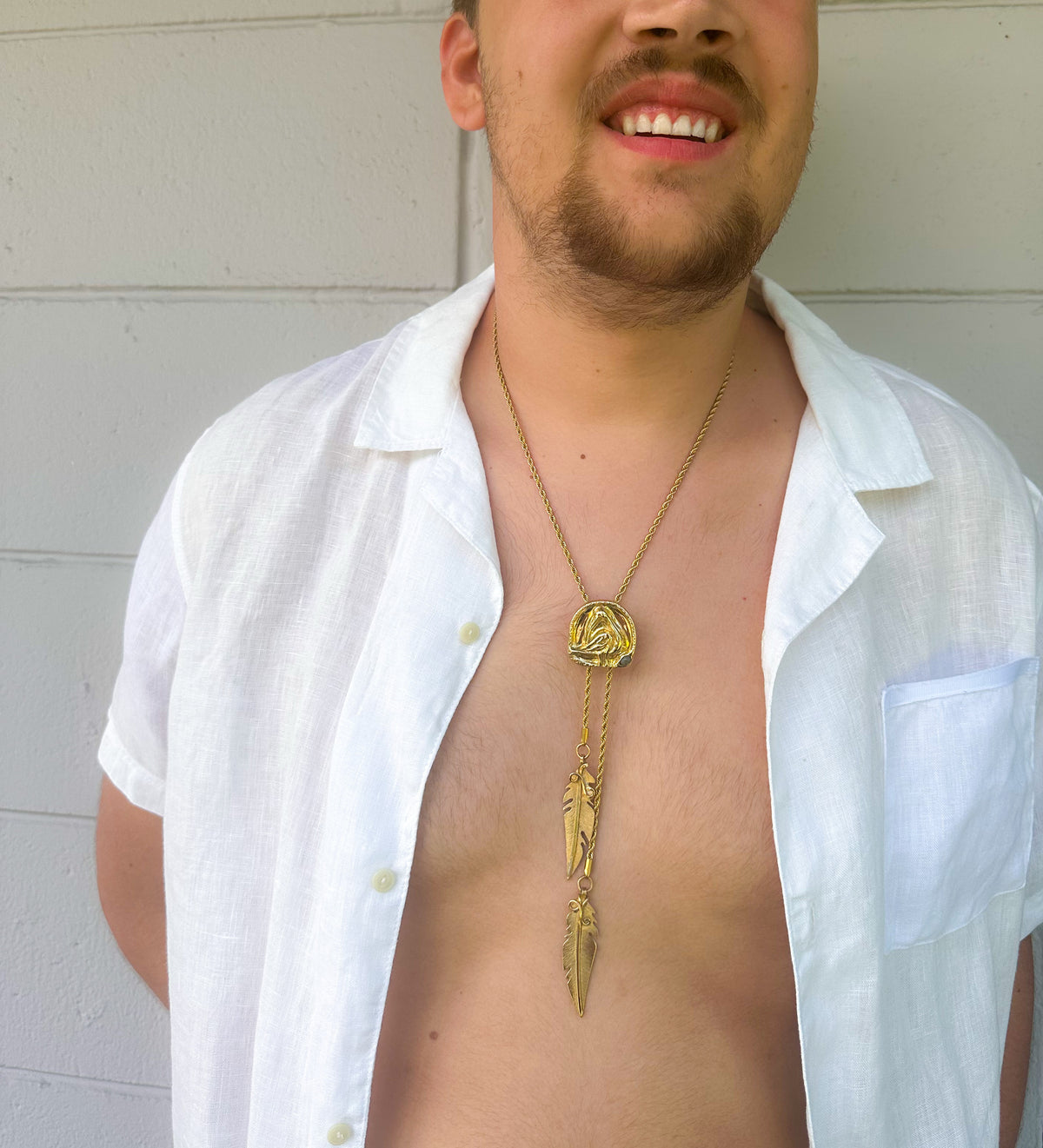Sacred Ibis Bolo Necklace - Brass & Ethiopian Opal