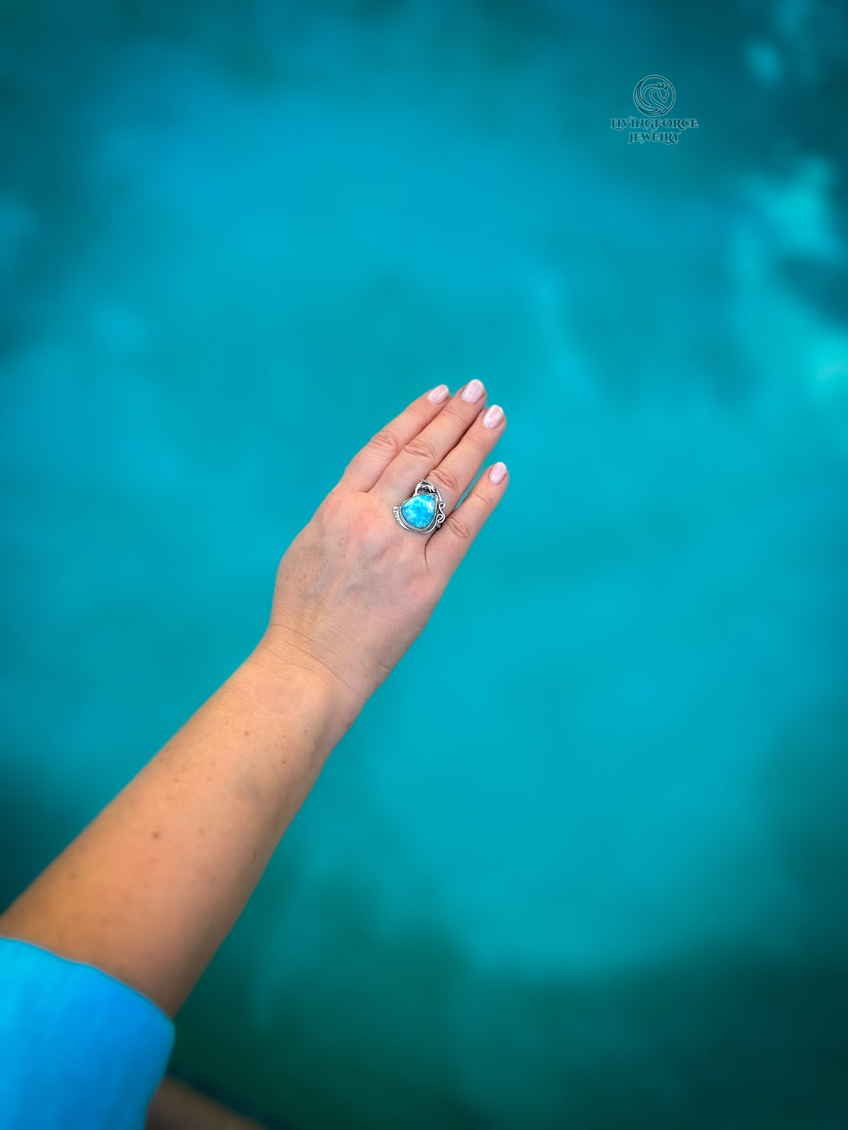 Marisol Talisman — Larimar Dolphin Ring in Recycled Sterling Silver