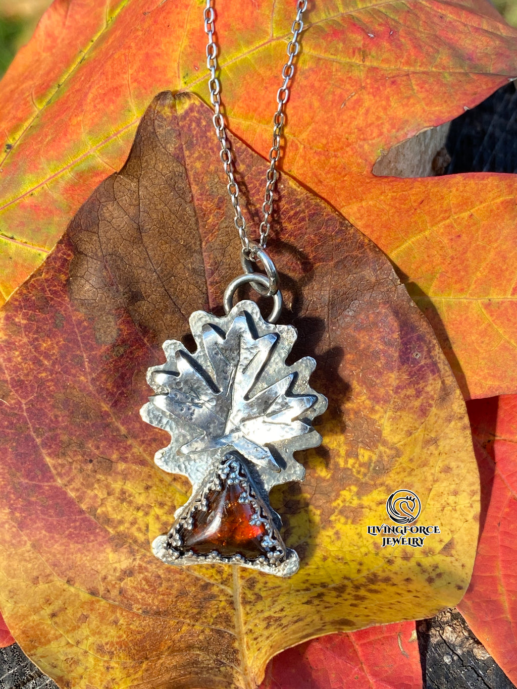 Maple Talisman, Amber in Sterling Silver Pendant