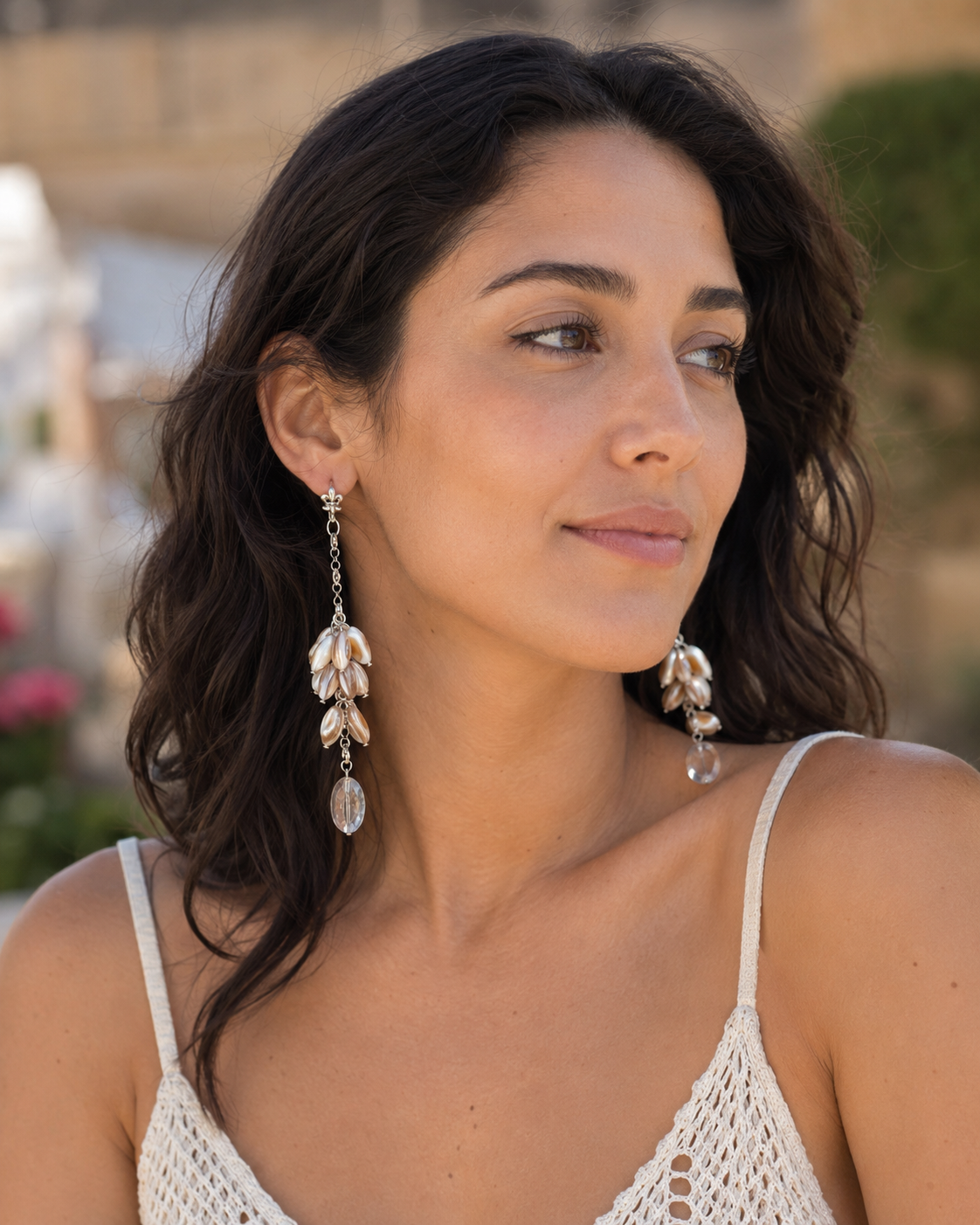 Pearl Rain Mother-of-Pearl & Crystal Statement Earrings